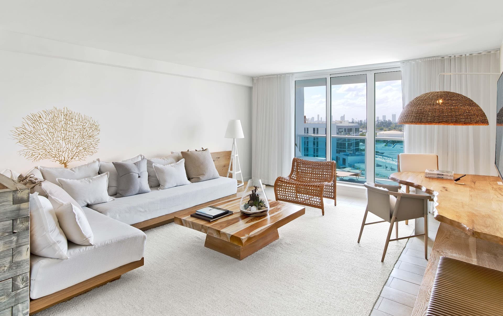 Luxurious living area at 1 Hotel South Beach in Miami Beach