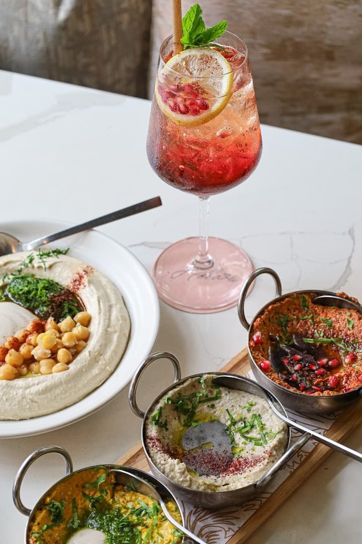 Mediterranean dishes and drink at Abbalé Modern Mediterranean Kitchen in Miami Beach