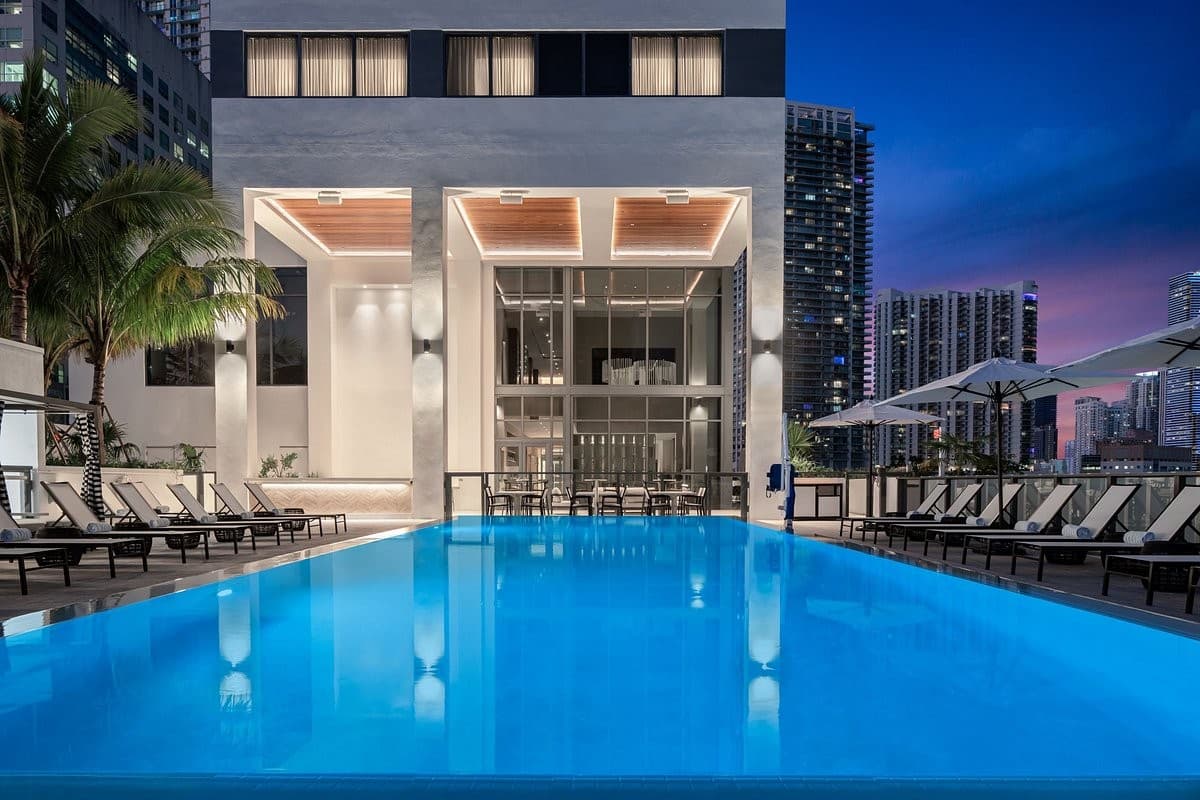 AC Hotel Miami Brickell pool at dusk