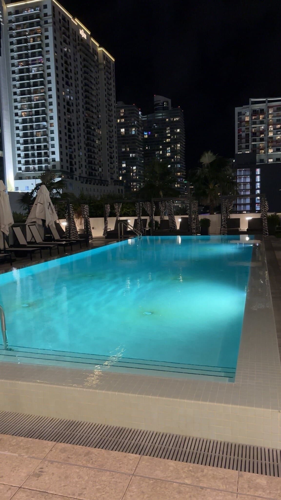 AC Hotel Miami Brickell pool area at night