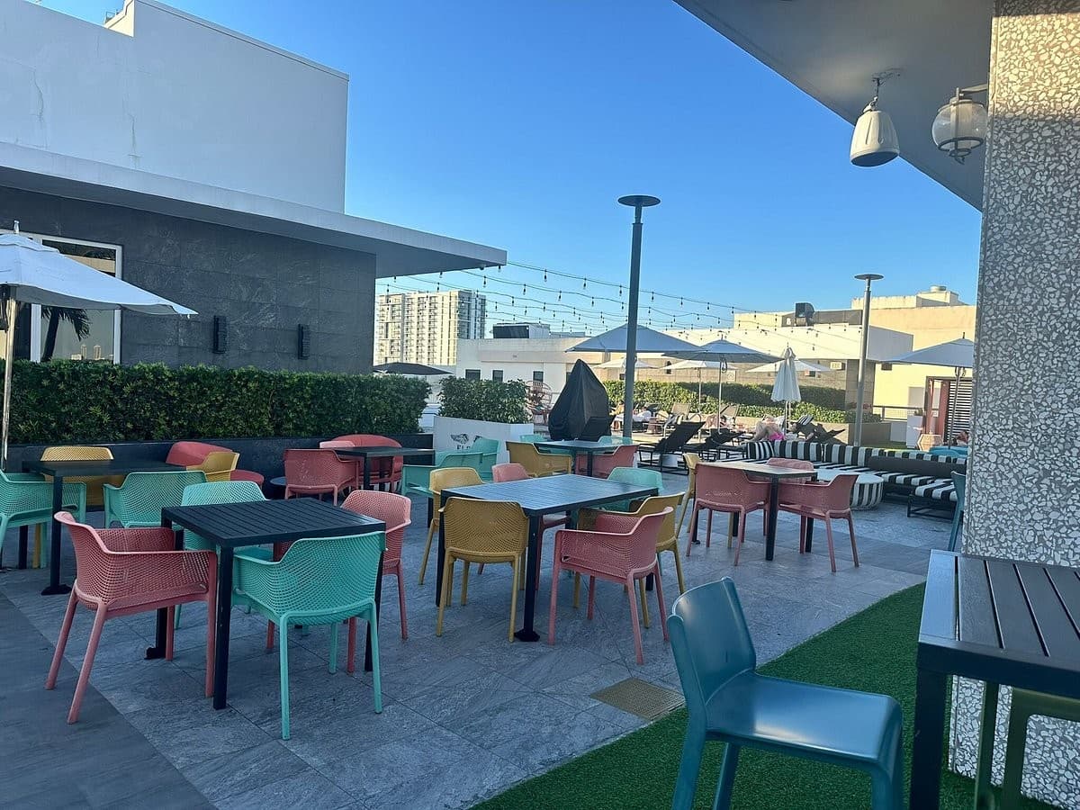 Rooftop seating area at AC Hotel Miami Wynwood