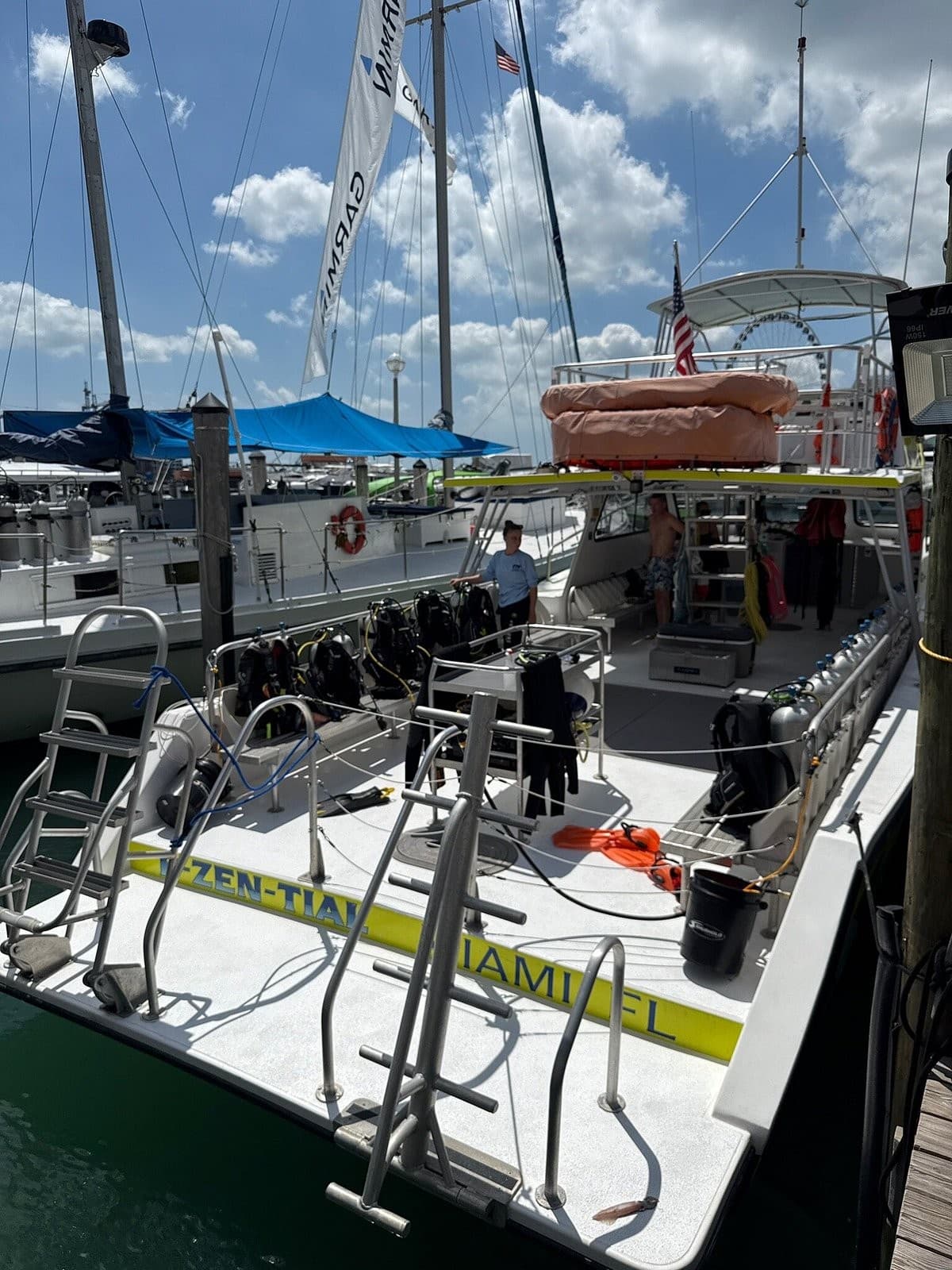 Ace Diving Miami at Slip 33 with diving equipment