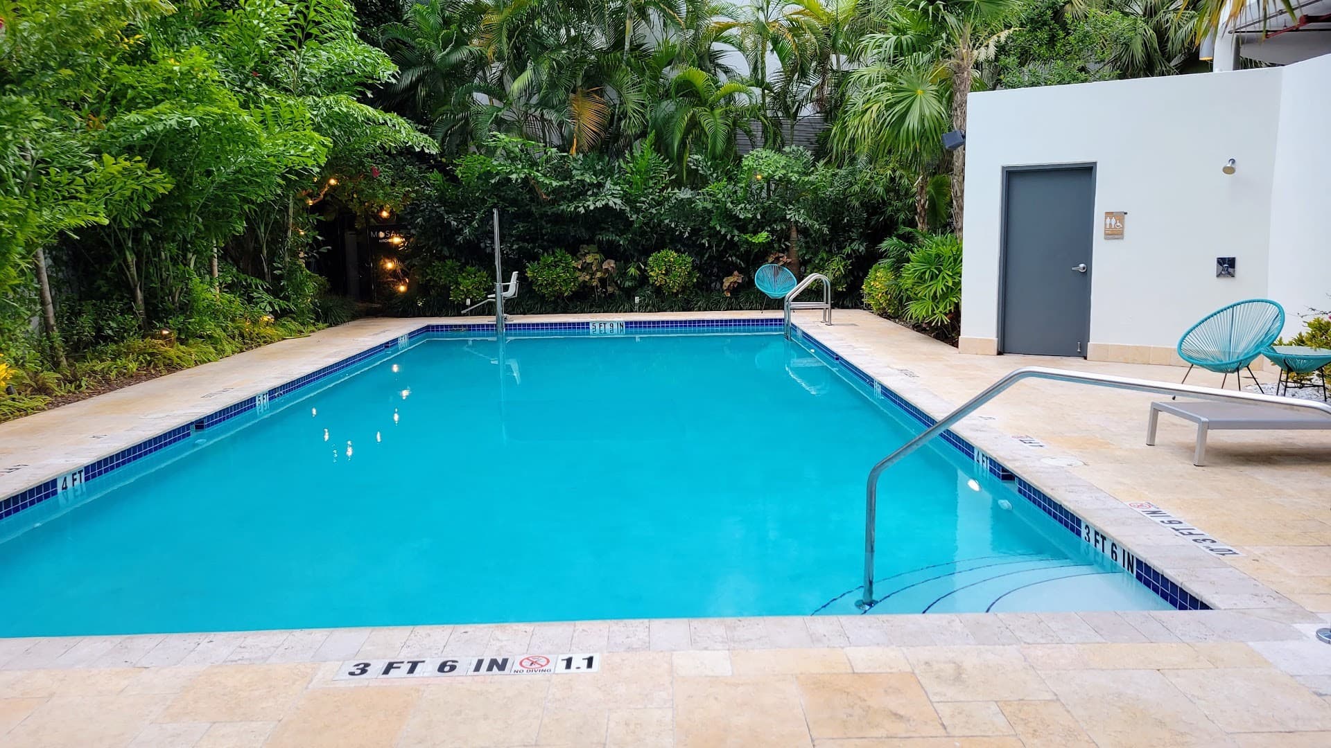 Aloft Miami pool area with lush greenery