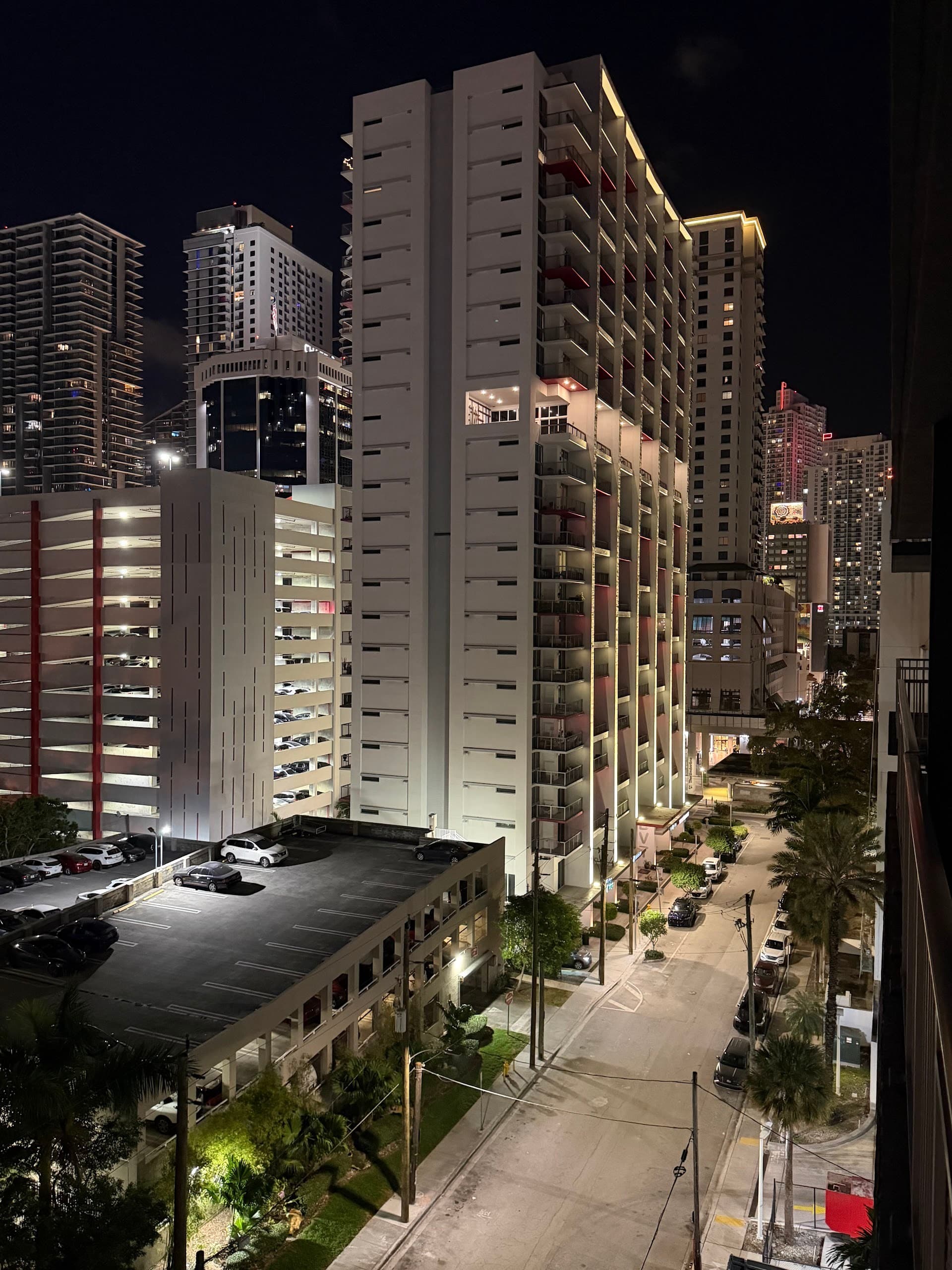 Cityscape view from Aloft Miami - Brickell hotel at night