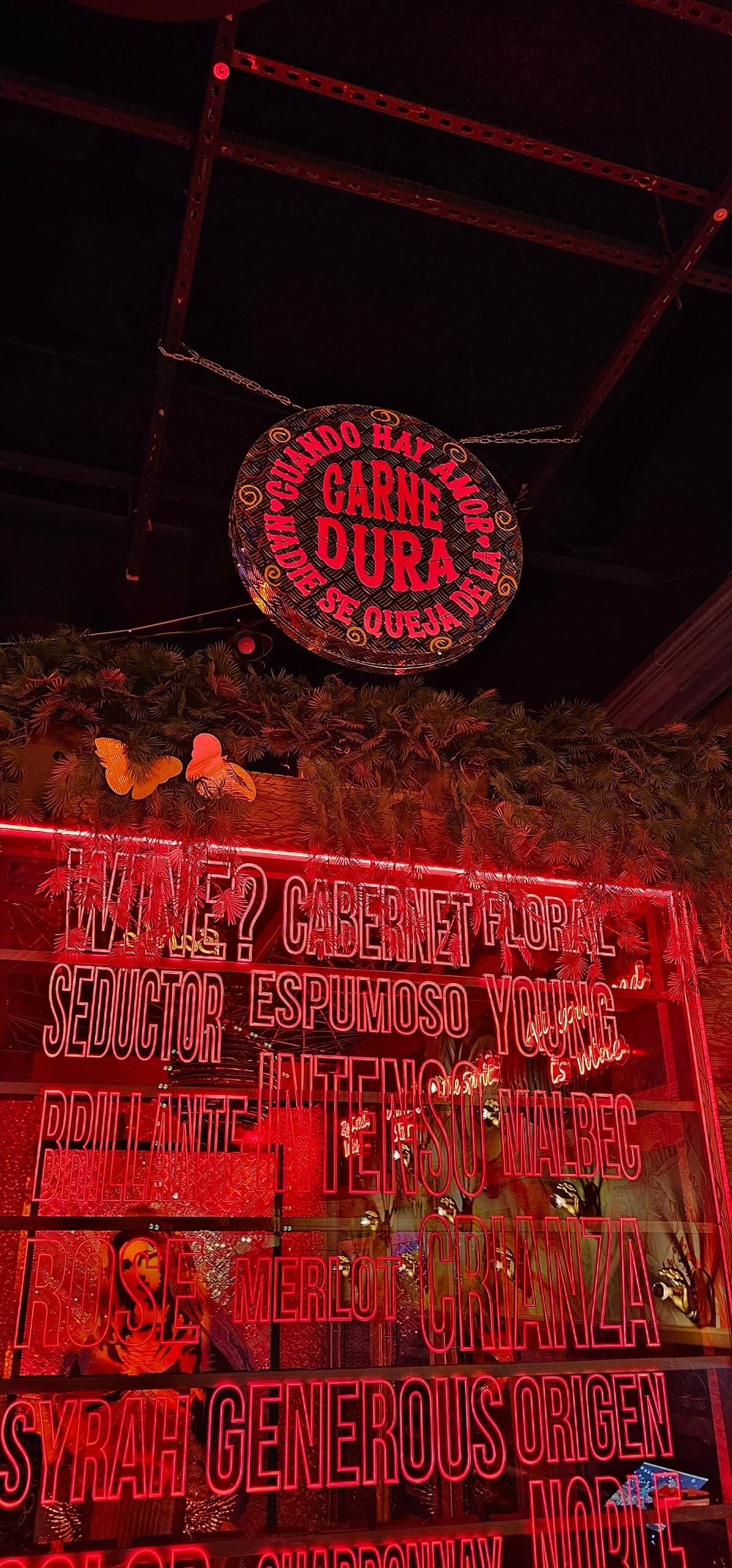 Andrés Carne de Res Miami sign with wine options