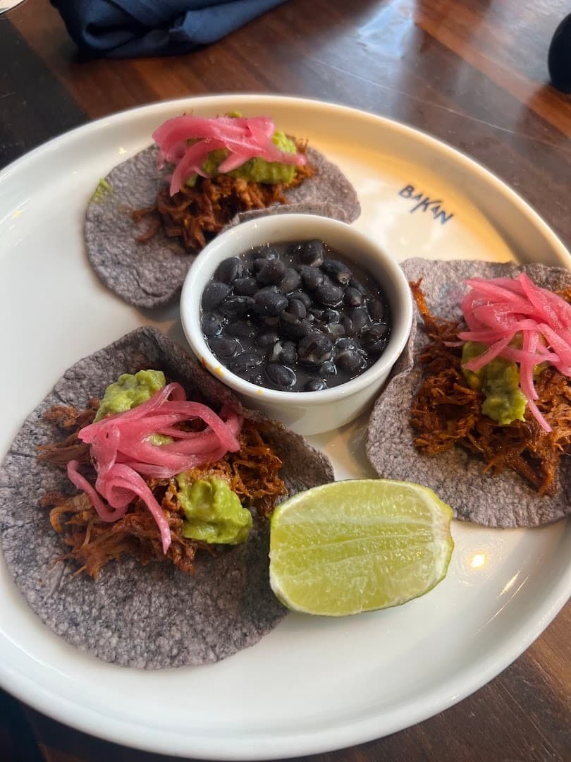 Tacos with pulled pork and black beans at BAKAN Miami