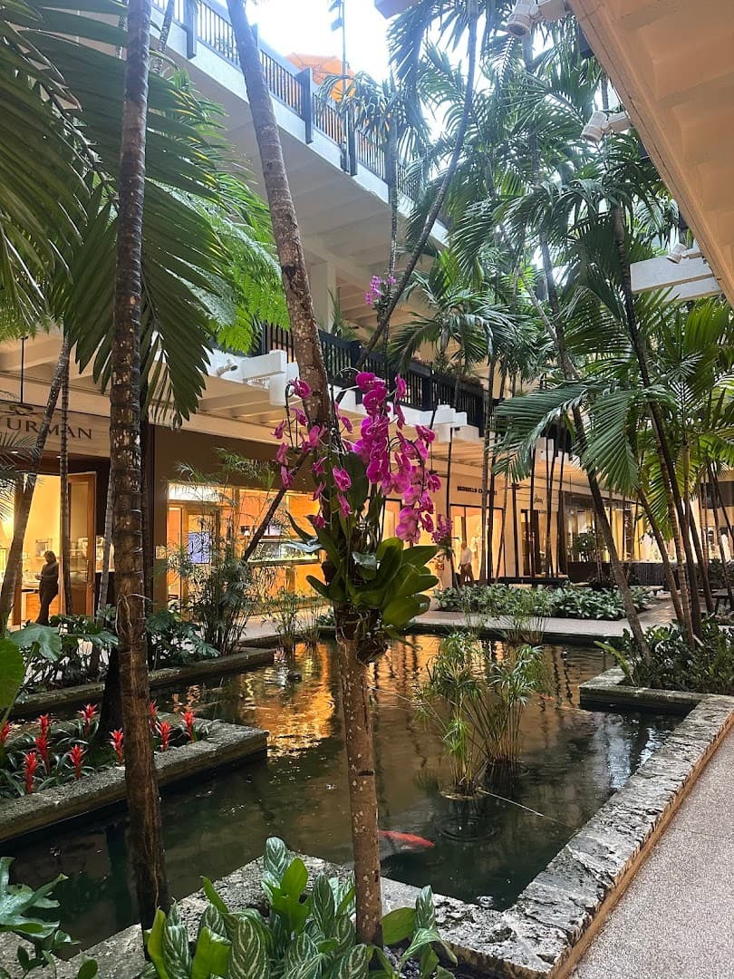 Lush greenery and water features at Bal Harbour Shops
