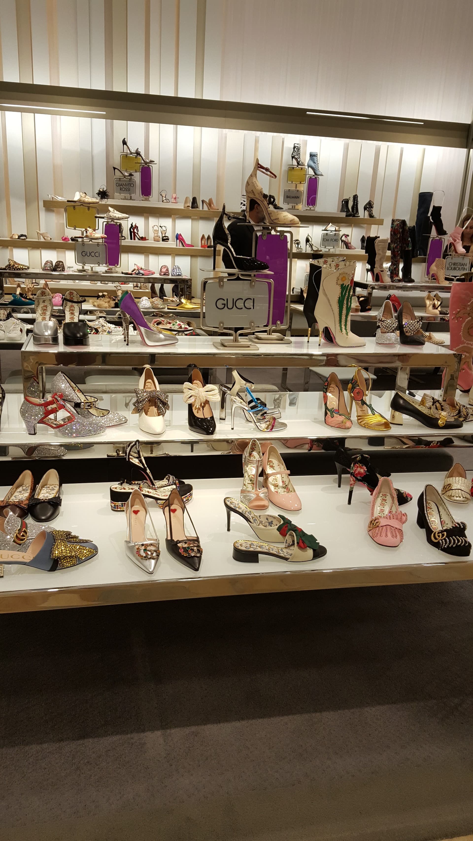 Luxury shoe display at Bal Harbour Shops in Miami