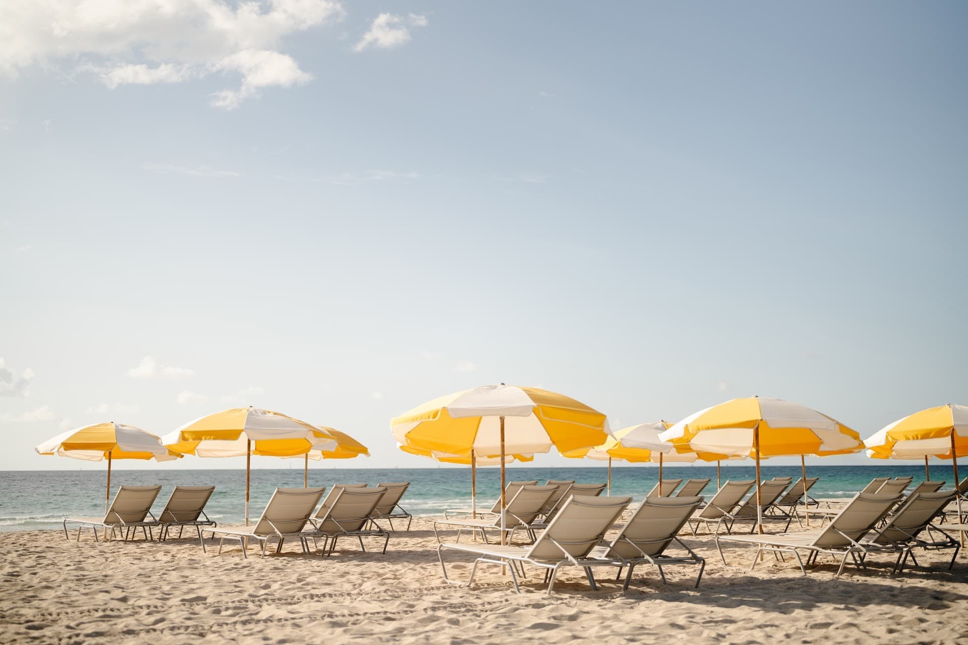 Umbrellas and loungers at Balfour Miami Beach