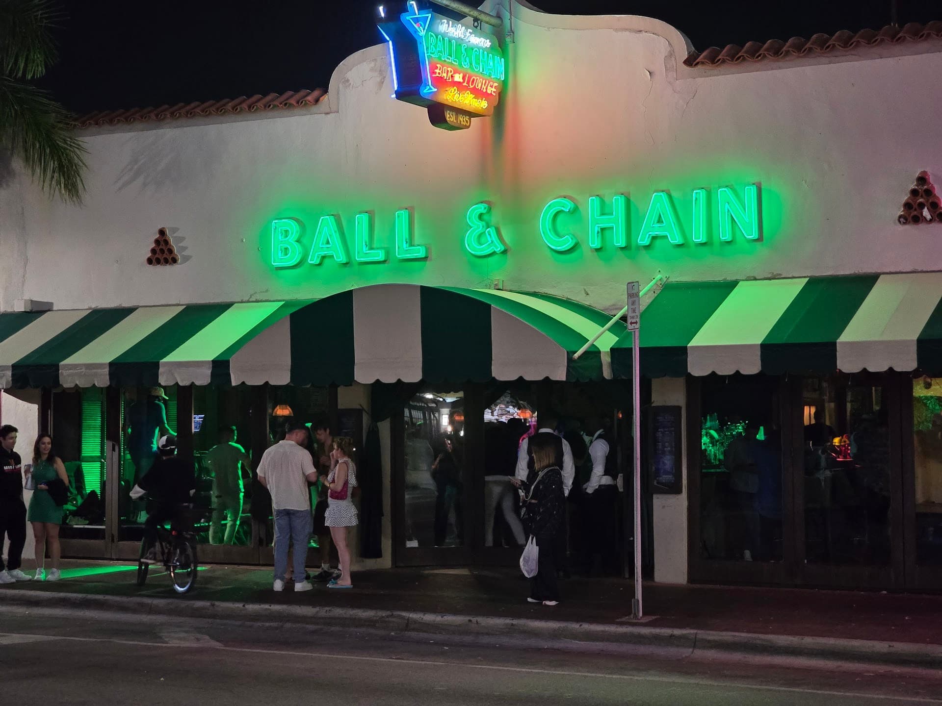 Ball & Chain Miami entrance at night with vibrant lighting
