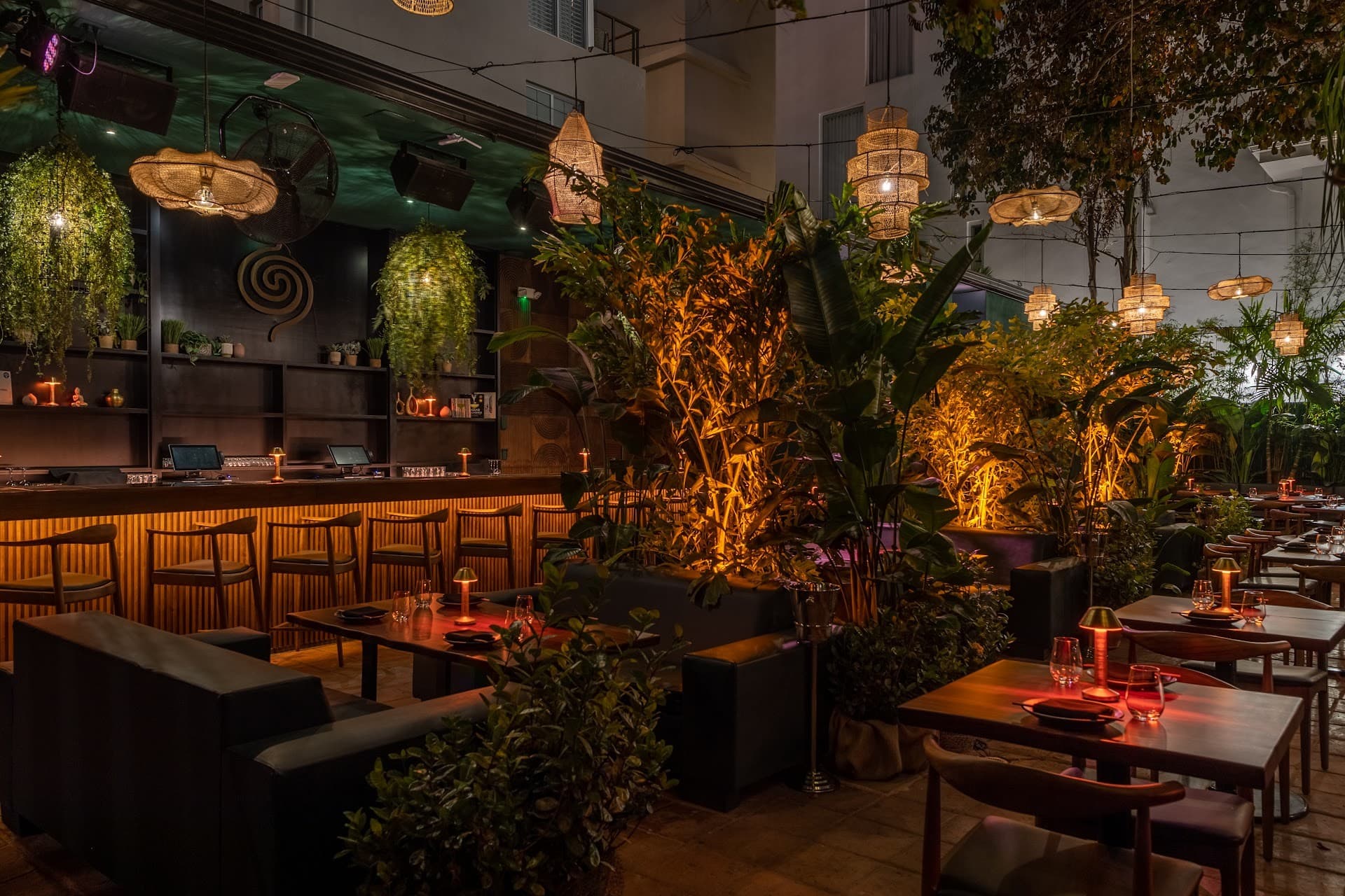 Elegant interior of BÂOLI Miami Beach restaurant at night