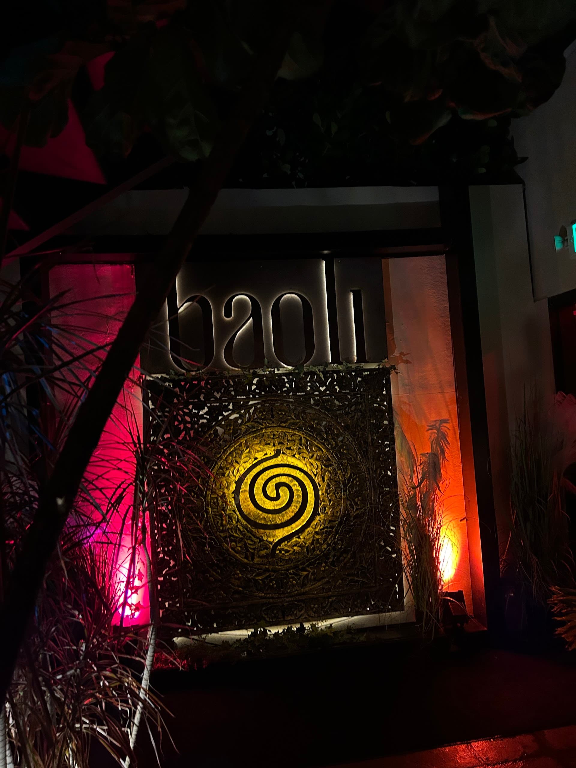 BÂOLI Miami signage illuminated at night in Miami Beach