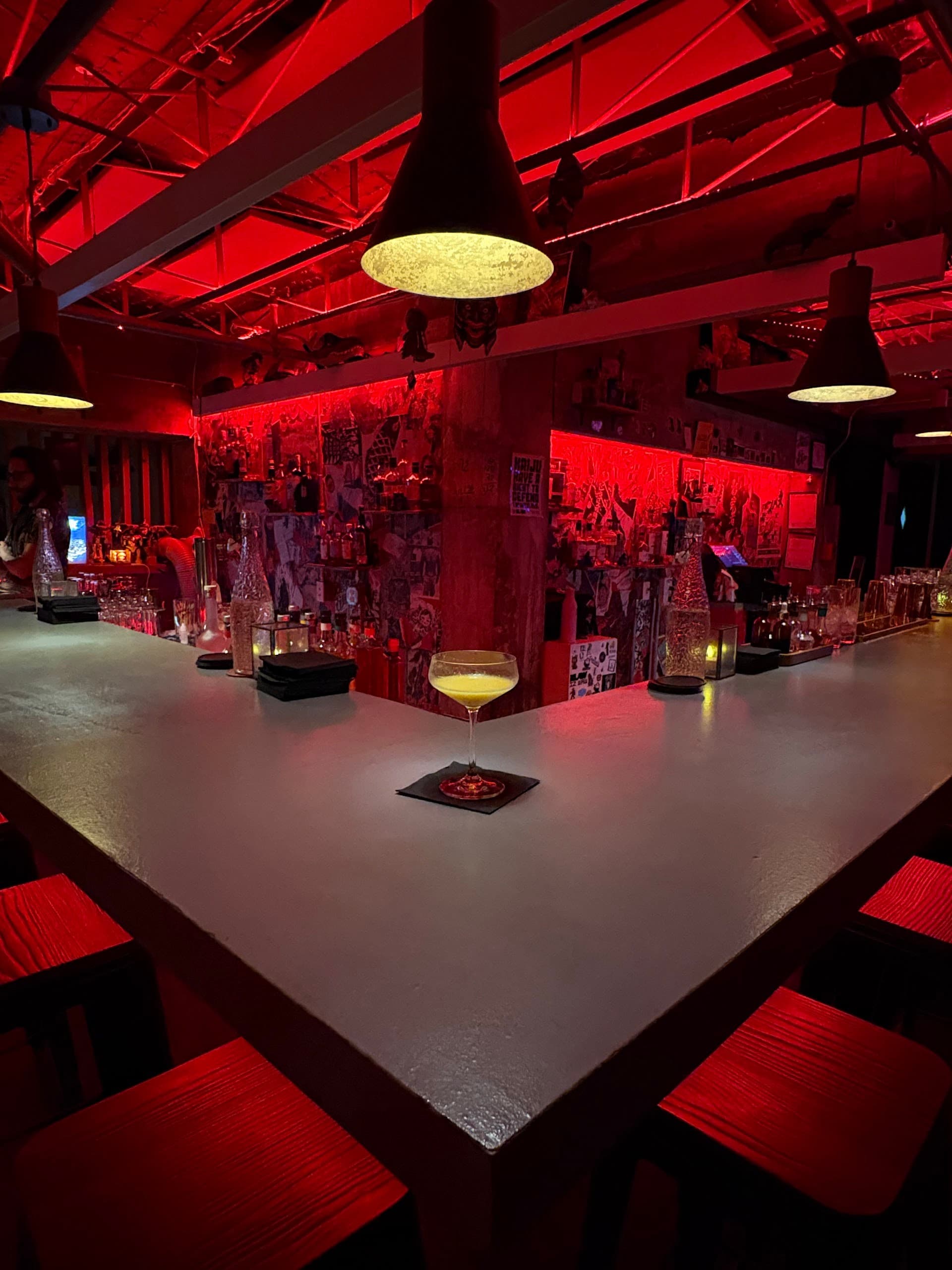 Bar Kaiju interior with vibrant lighting in Miami