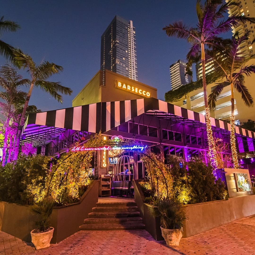 Barsecco exterior at night in Miami