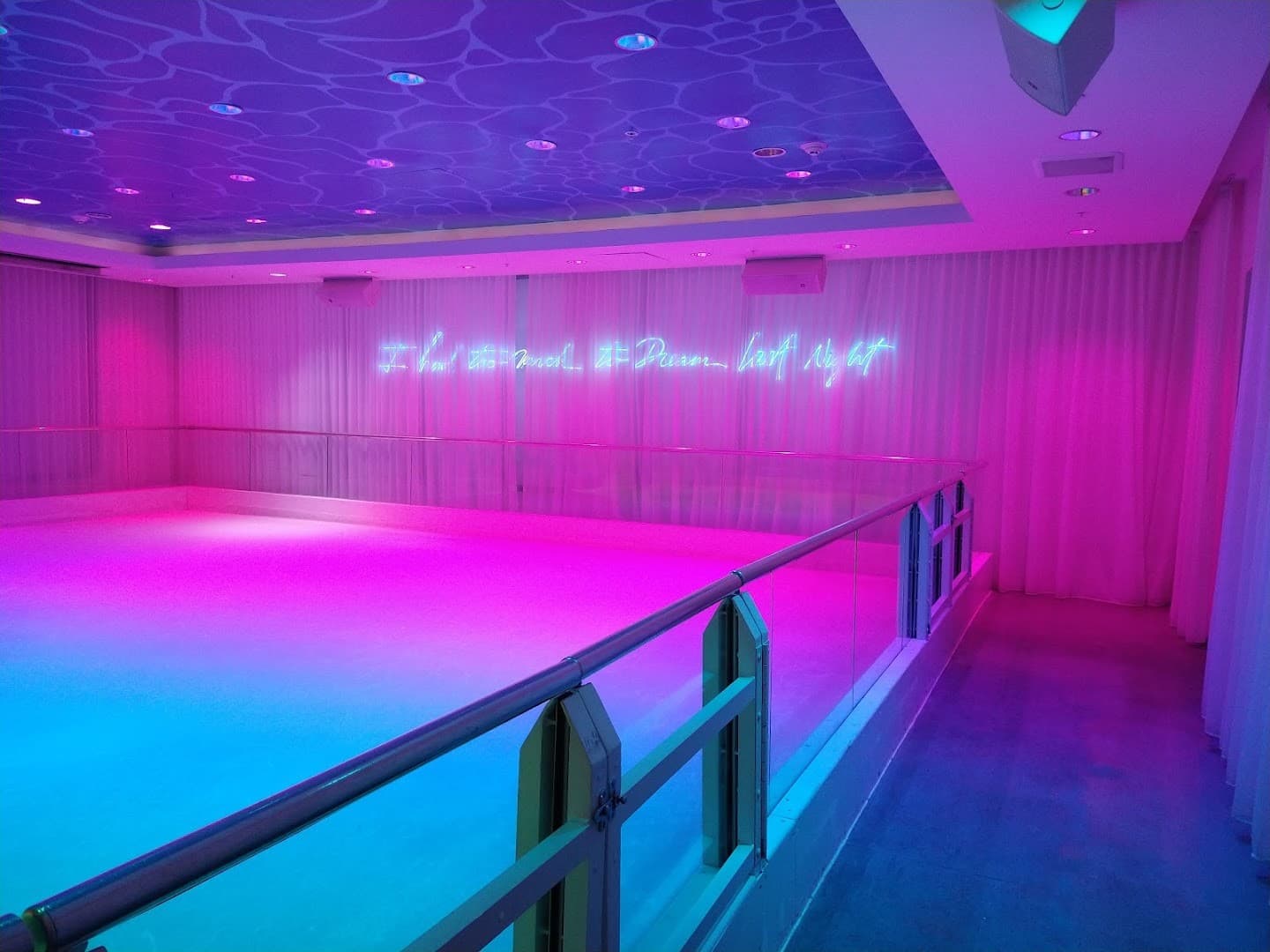 Basement Bowl & Skate interior with neon lights in Miami Beach
