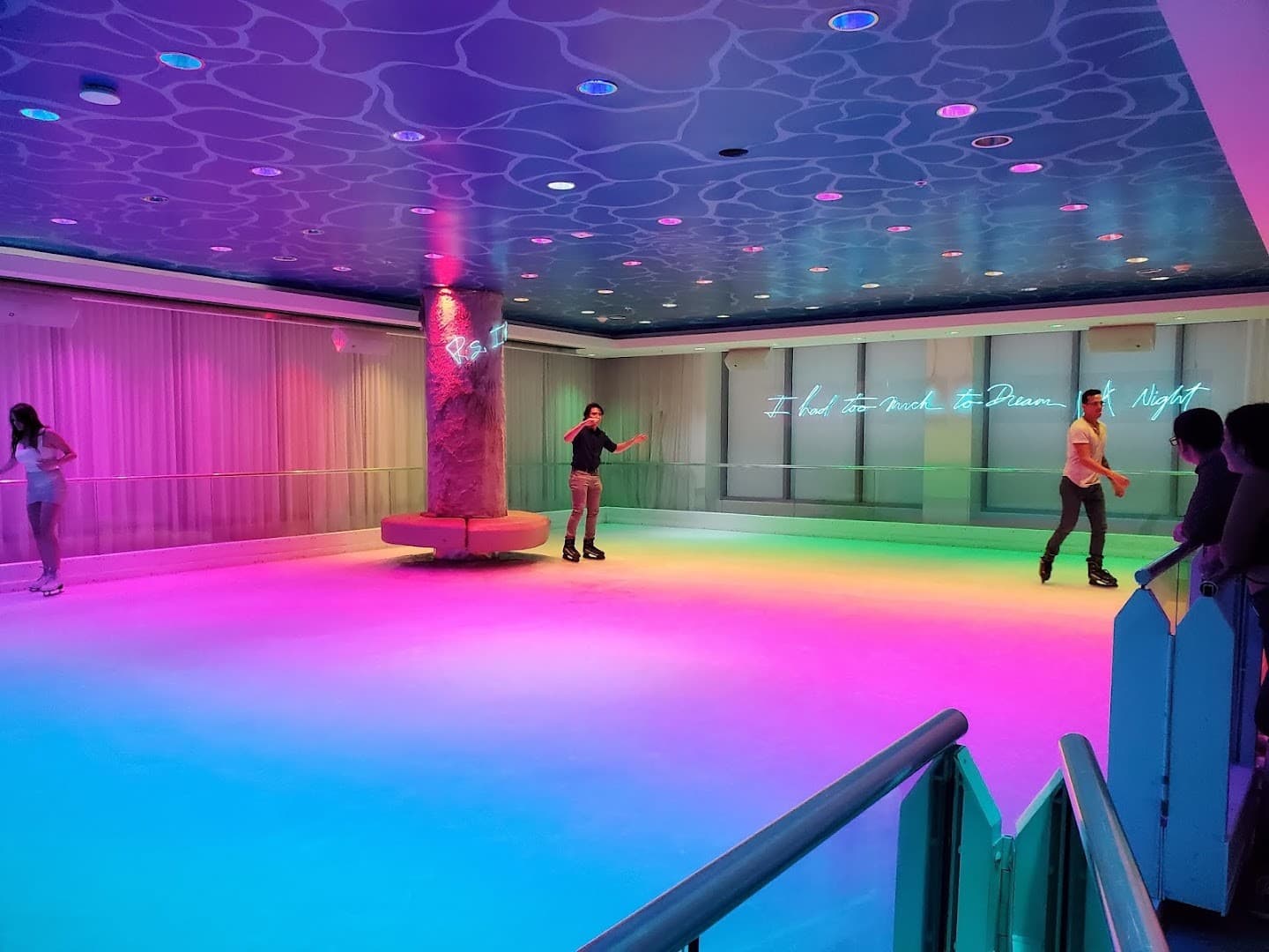 Colorful interior of Basement Bowl & Skate in Miami Beach