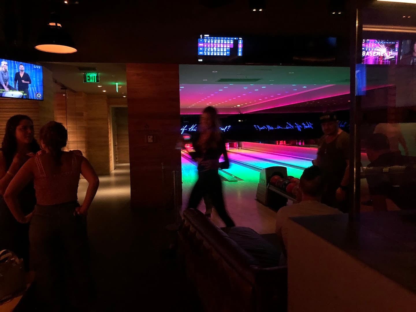 Basement Bowl & Skate interior with neon lights in Miami Beach