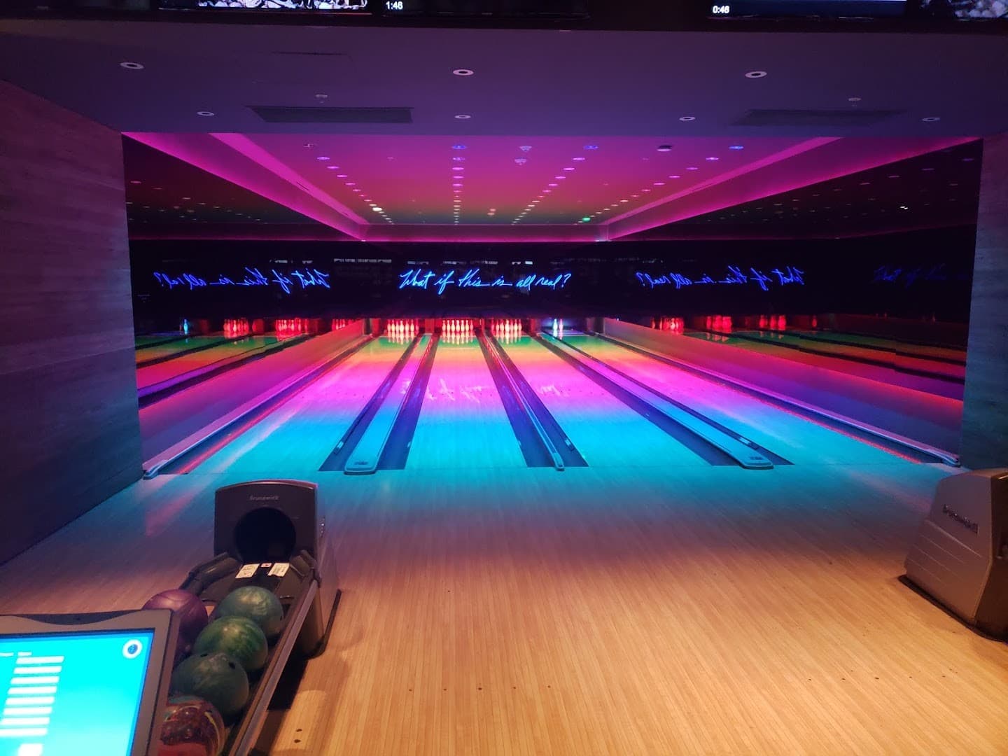 Basement Bowl & Skate interior with neon lights in Miami Beach