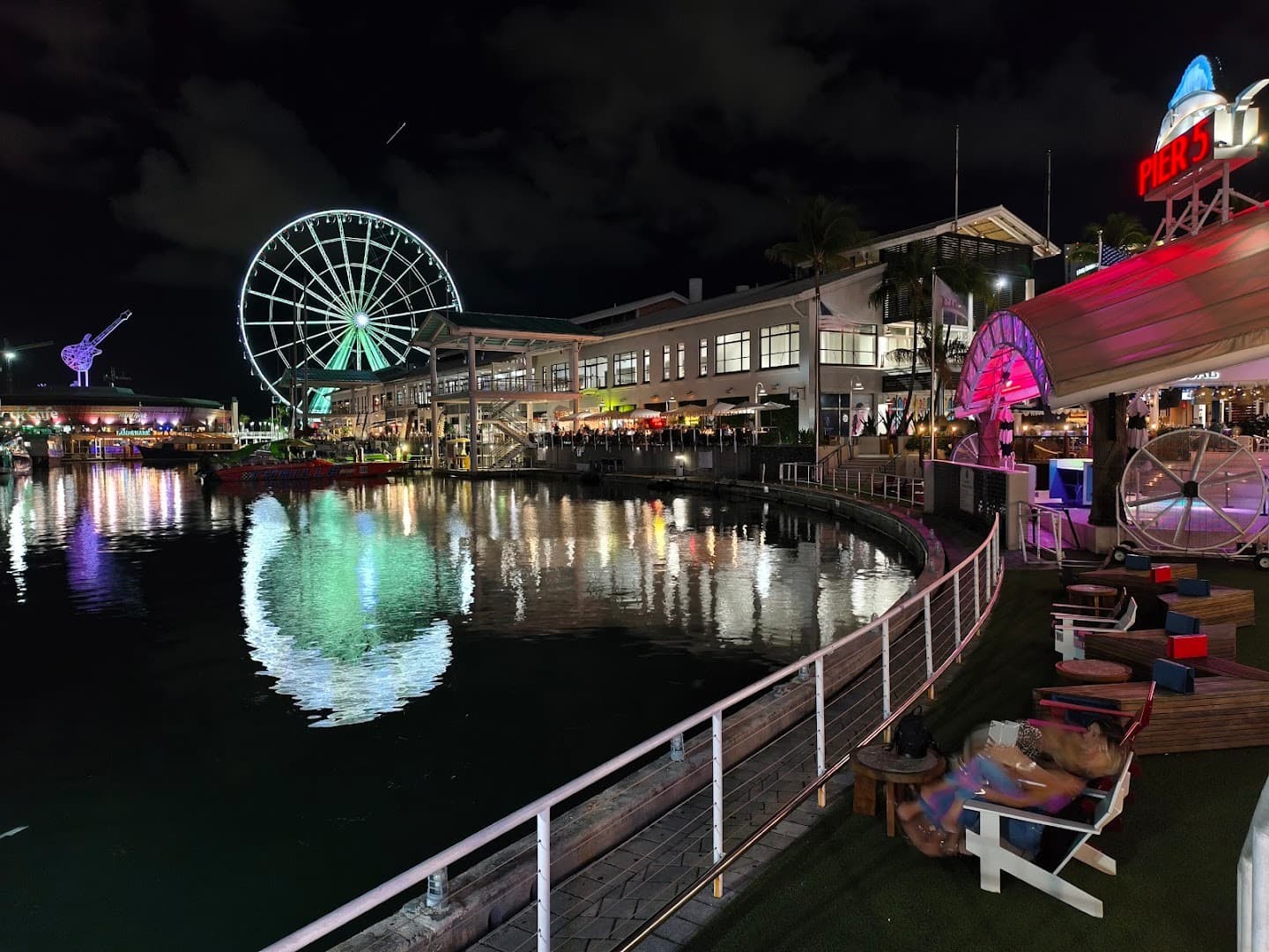 Bayside Marketplace waterfront view at night in Miami