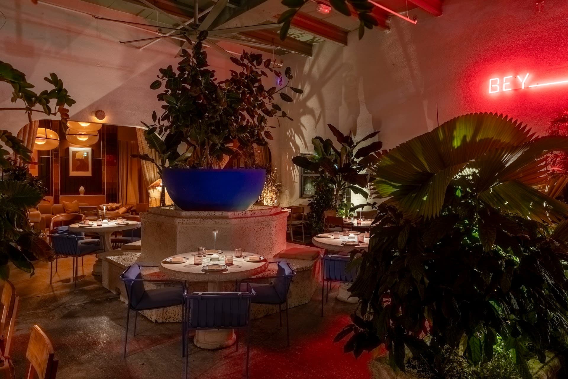 BeyBey Miami Beach interior dining area with lush decor