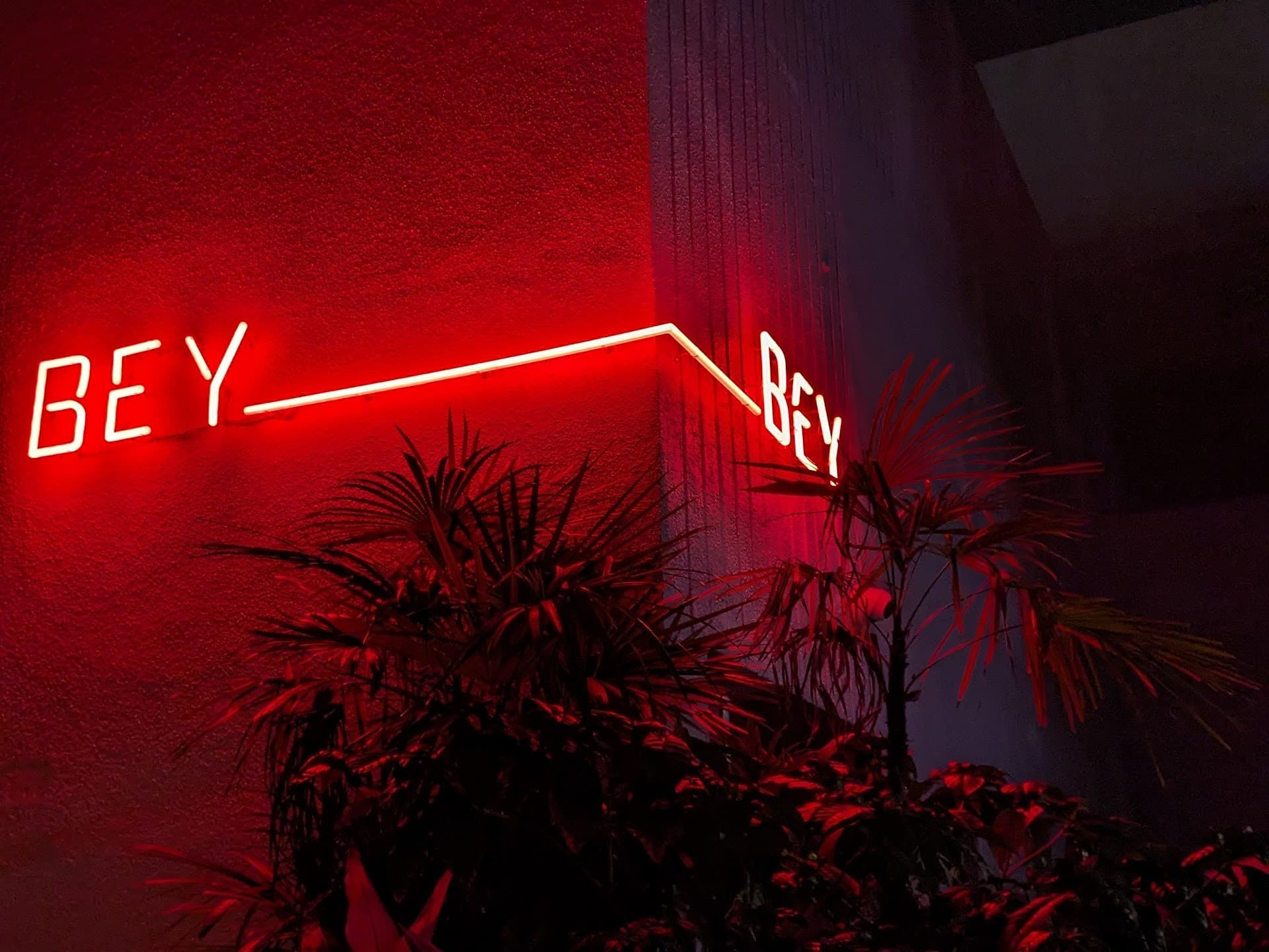 BeyBey signage in neon lights at Miami Beach