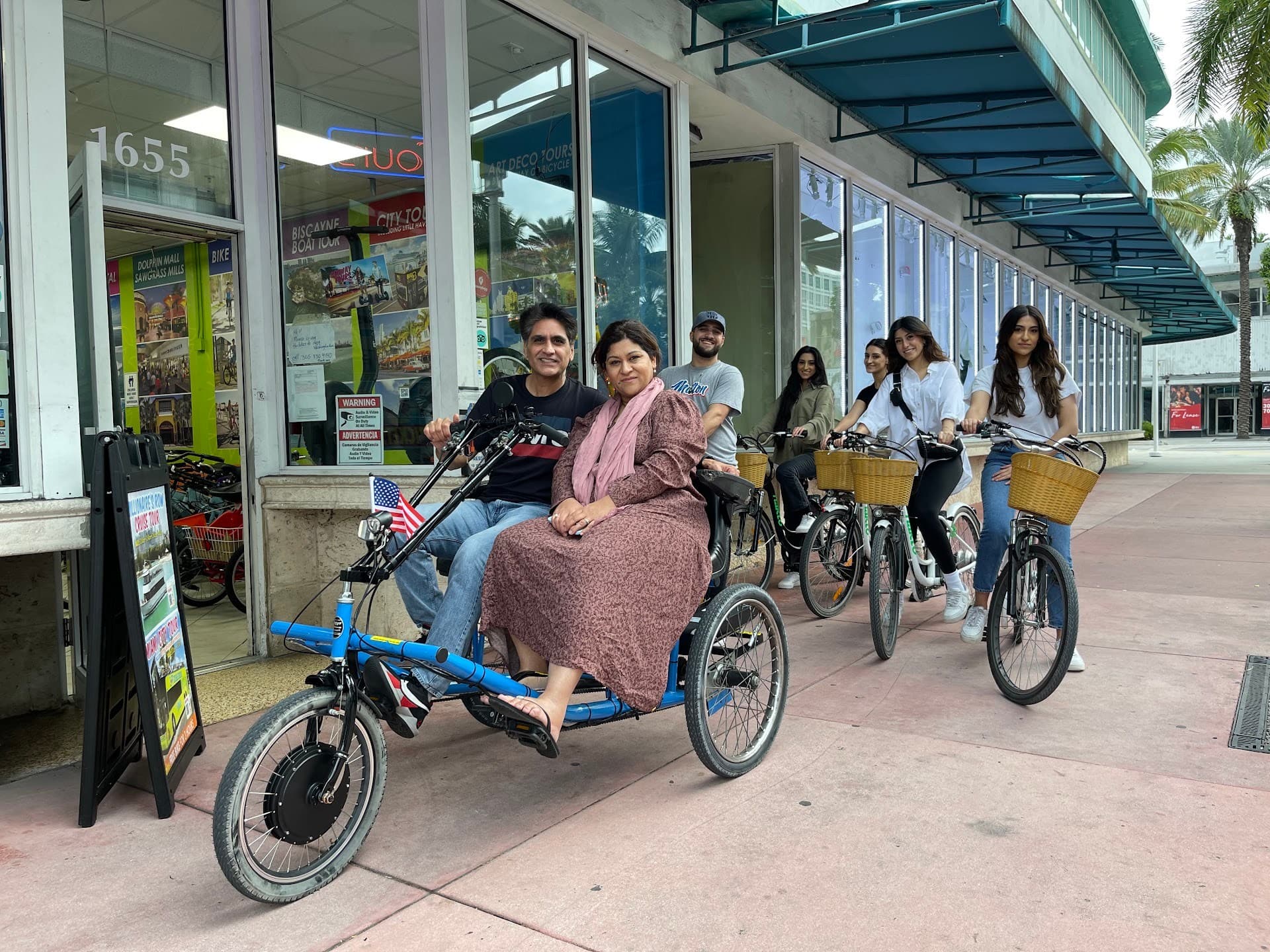 Group enjoying bike rentals at Bikes and Segway Tours in Miami Beach
