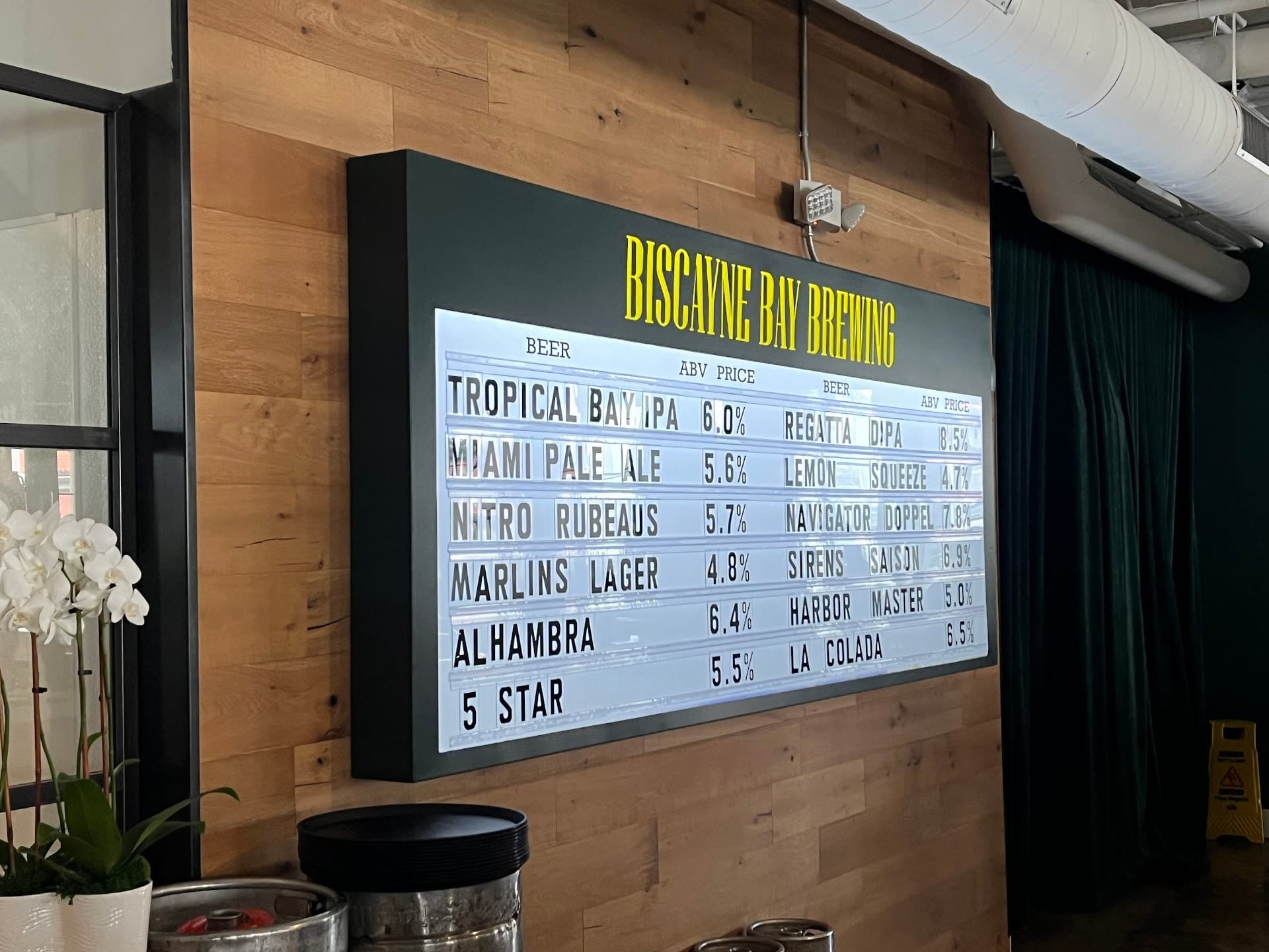 Biscayne Bay Brewing Company menu display in Miami
