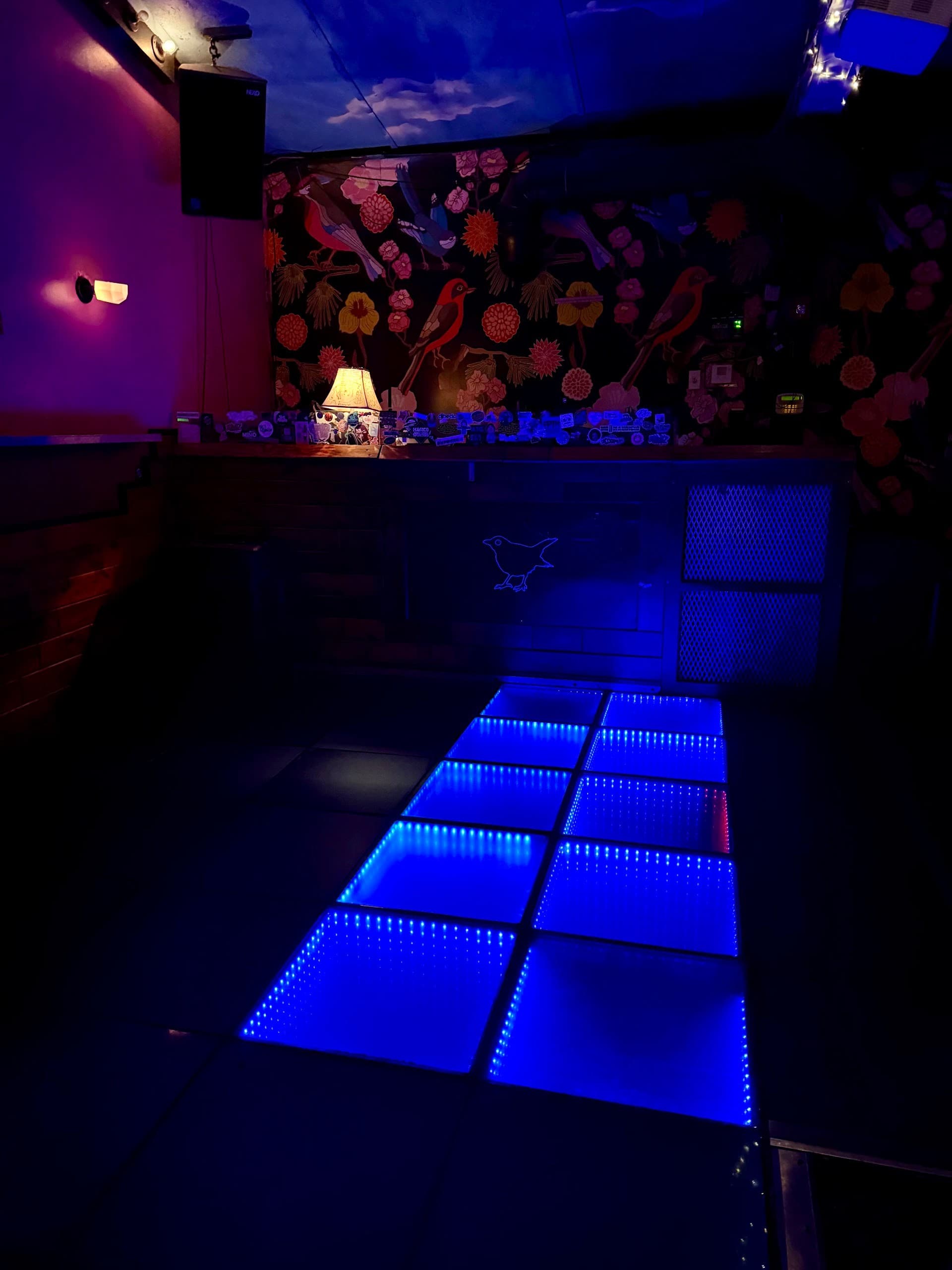 Interior of Blackbird Ordinary in Miami with illuminated dance floor