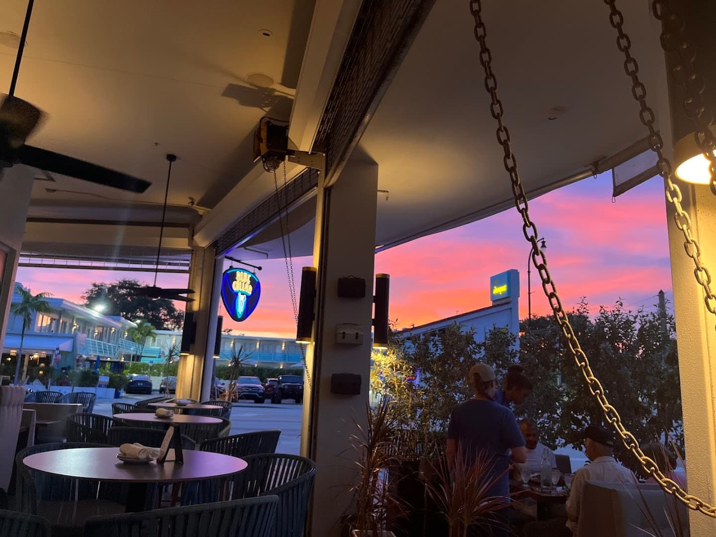 Sunset ambiance at Blue Collar restaurant in Miami