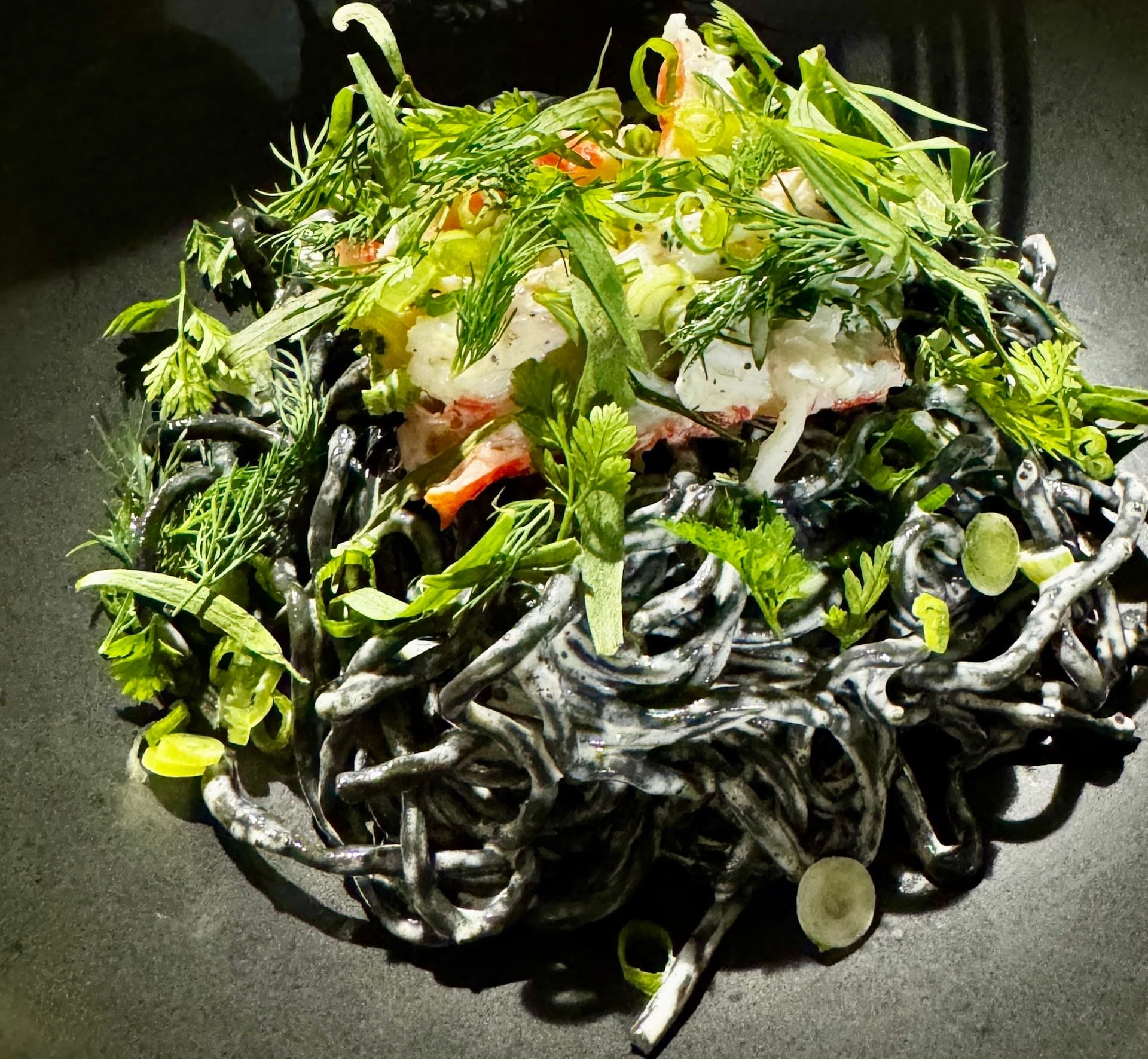 Delicious black spaghetti dish at Boia De in Miami