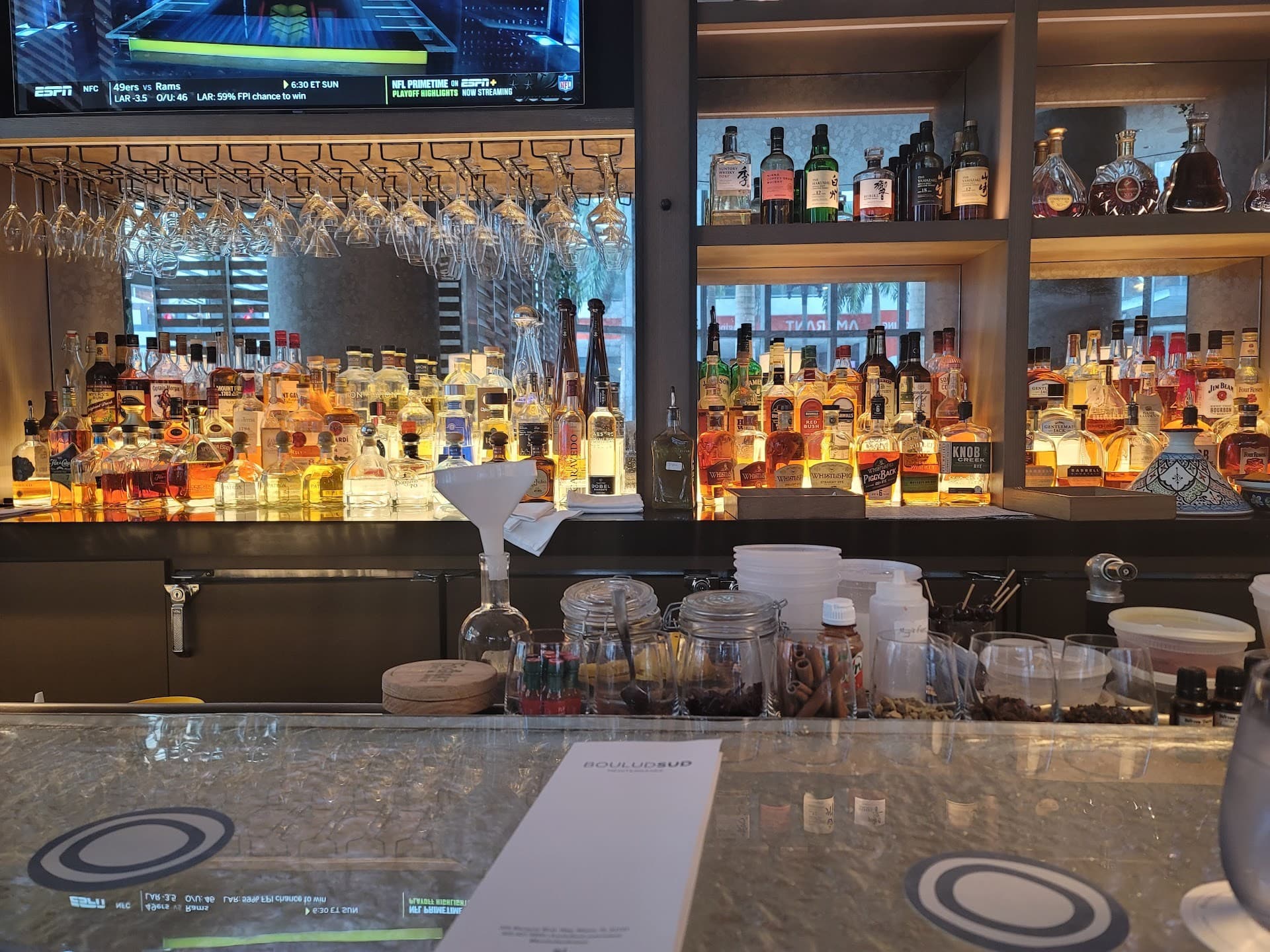Boulud Sud Miami bar with extensive liquor selection