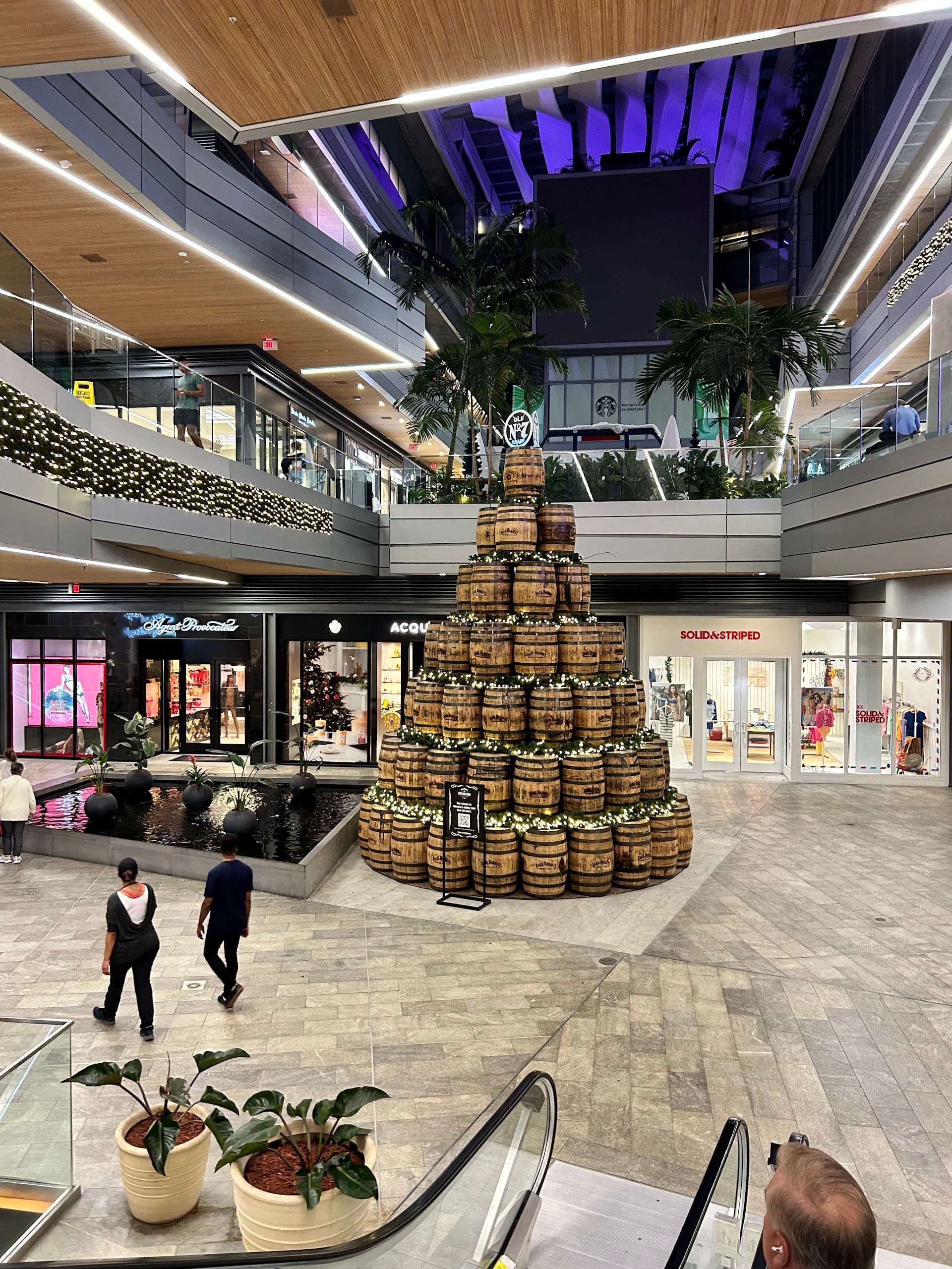 Brickell City Centre interior with decorative barrels in Miami
