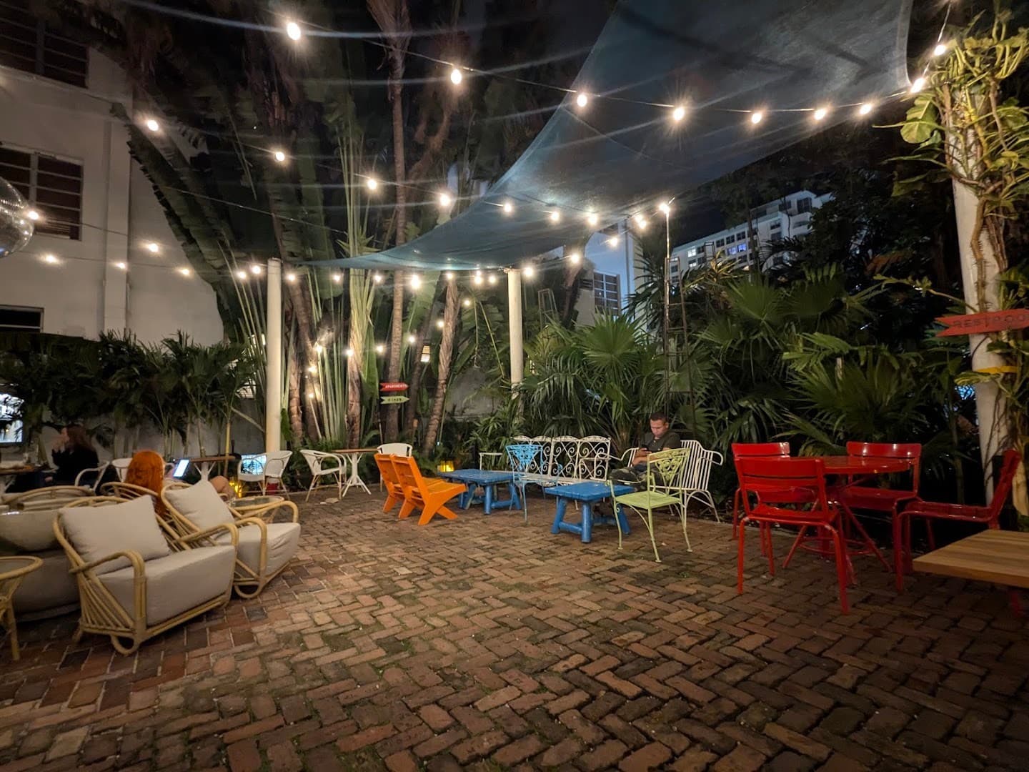 Outdoor seating area at Broken Shaker in Miami Beach