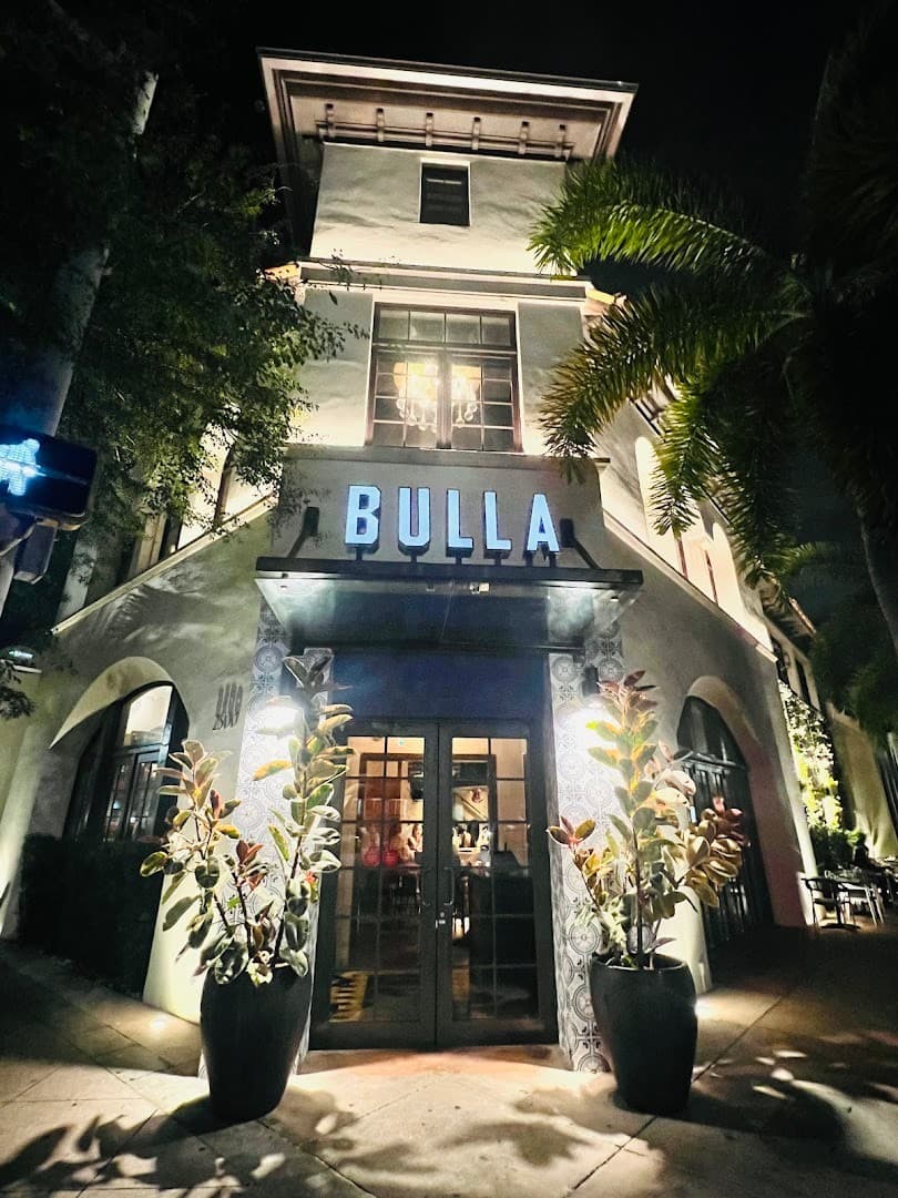 Bulla Gastrobar Coral Gables restaurant exterior at night