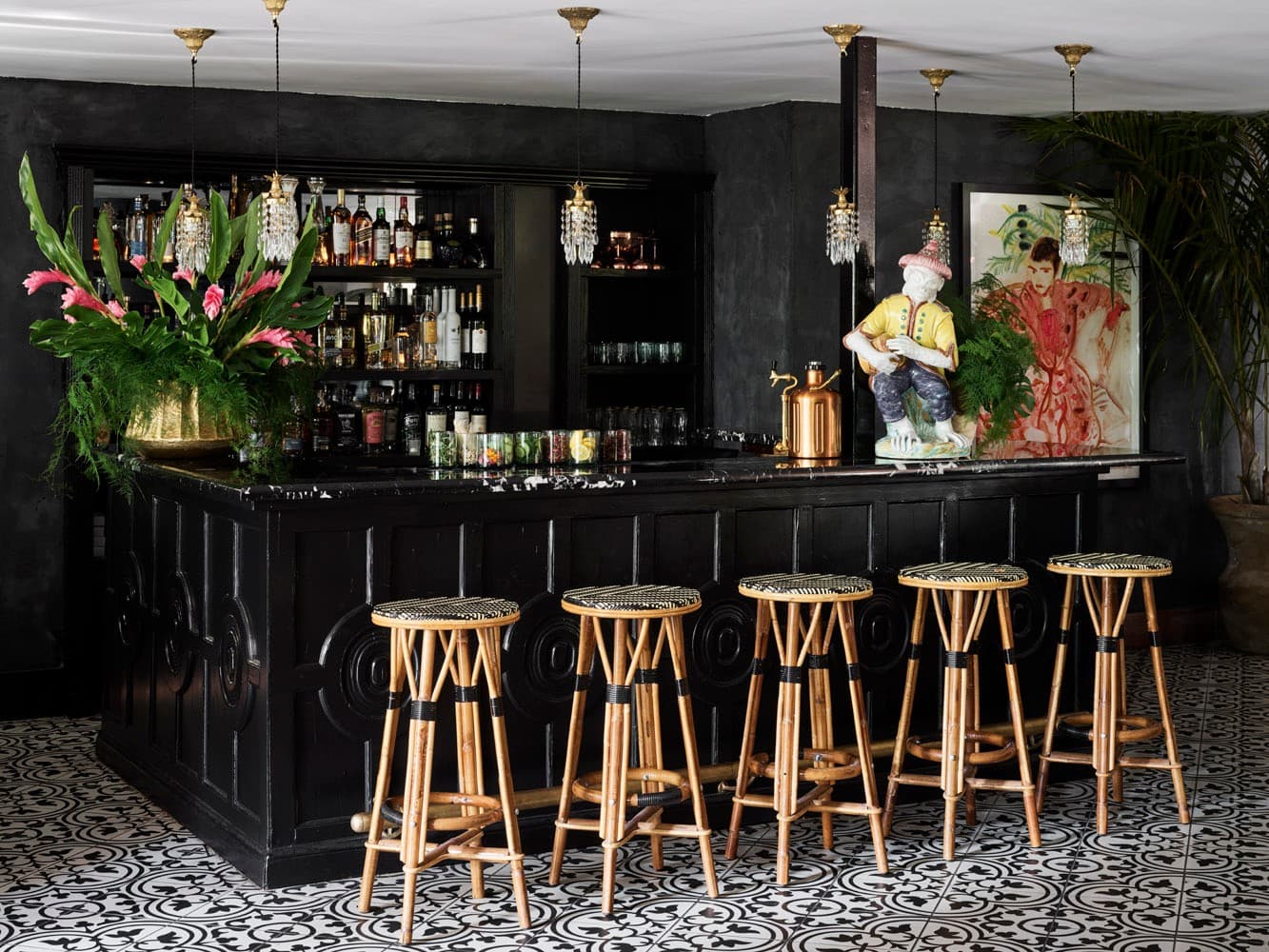 Casa Faena bar area featuring tropical decor in Miami Beach