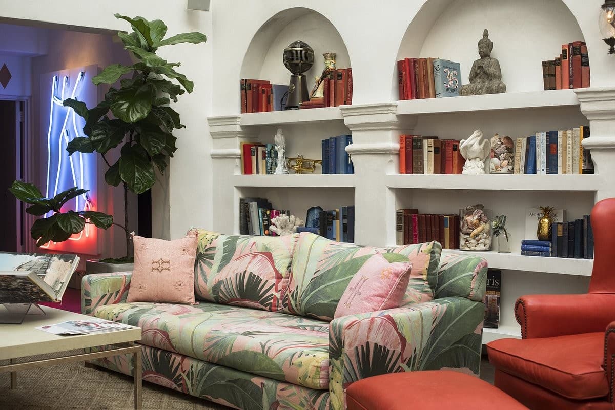 Vibrant lobby seating at Casa Faena Miami Beach