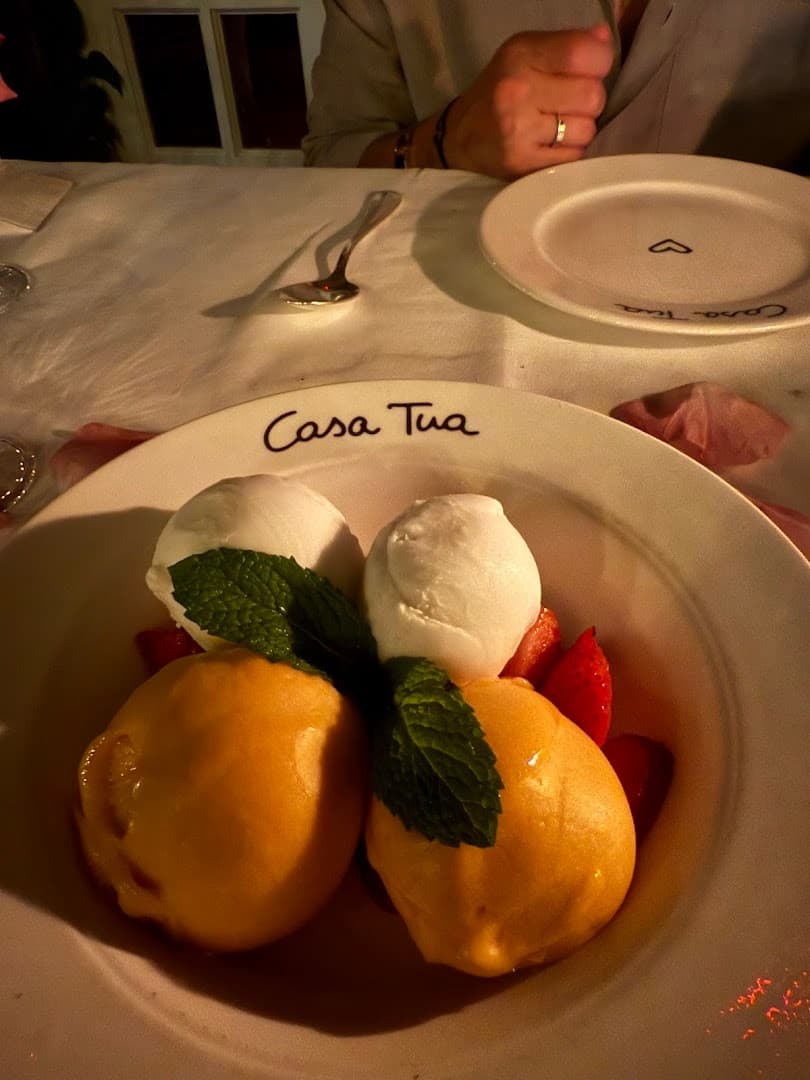 Dessert at Casa Tua Miami Beach with sorbet and fruit