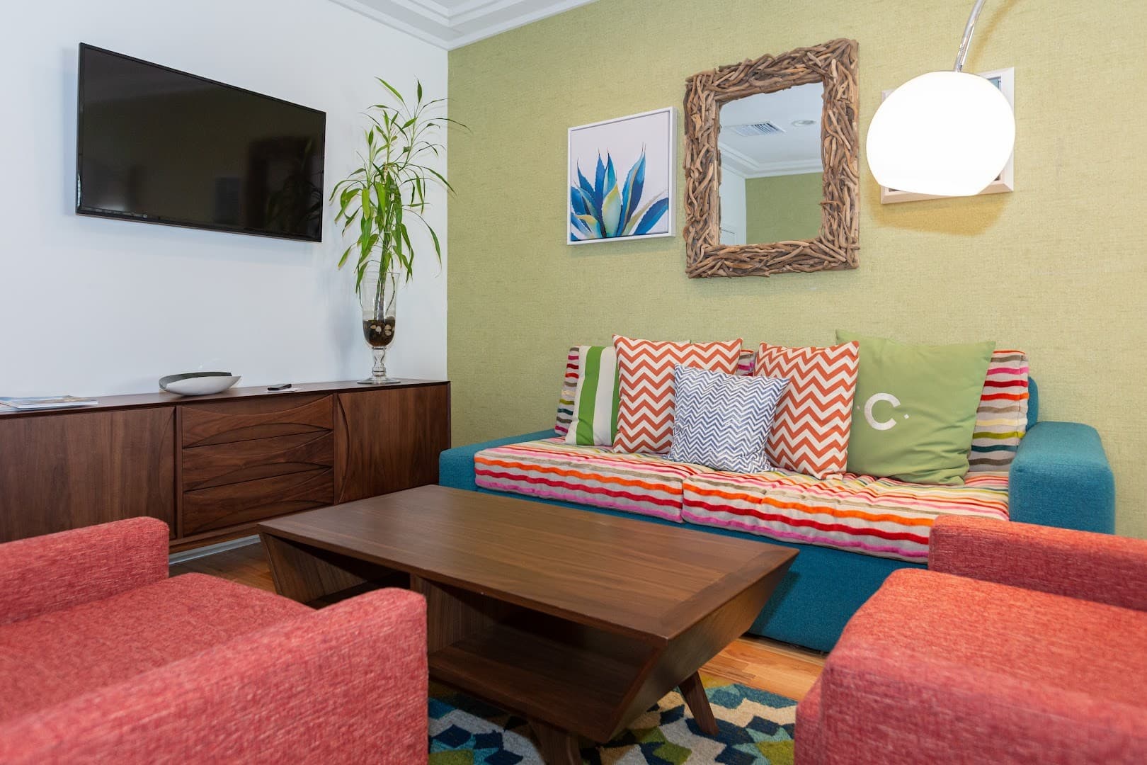 Colorful living area at Circa 39 Miami Beach