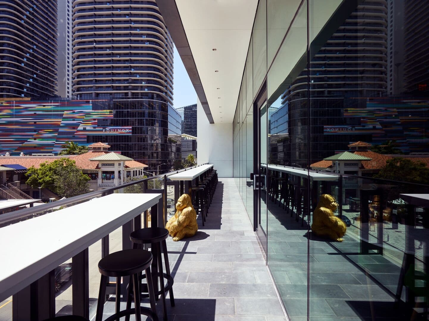 Balcony at citizenM Miami Brickell overlooking Brickell cityscape