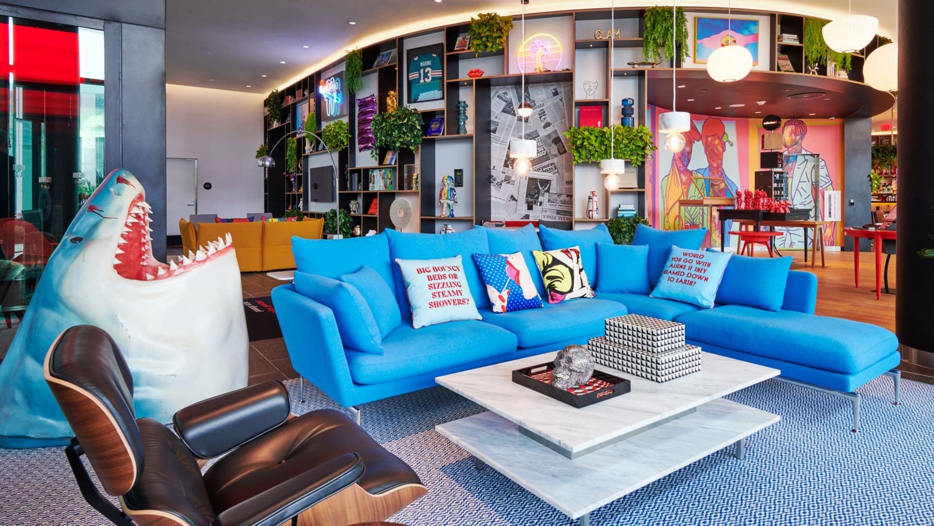 vibrant lobby at citizenM Miami World Center