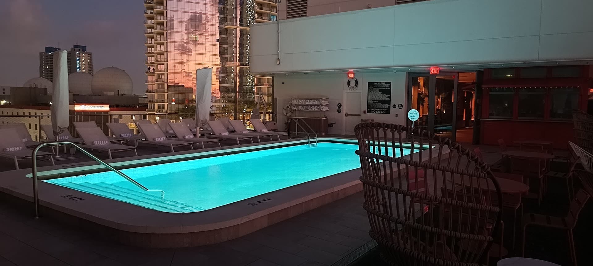 citizenM Miami World Center pool area at night