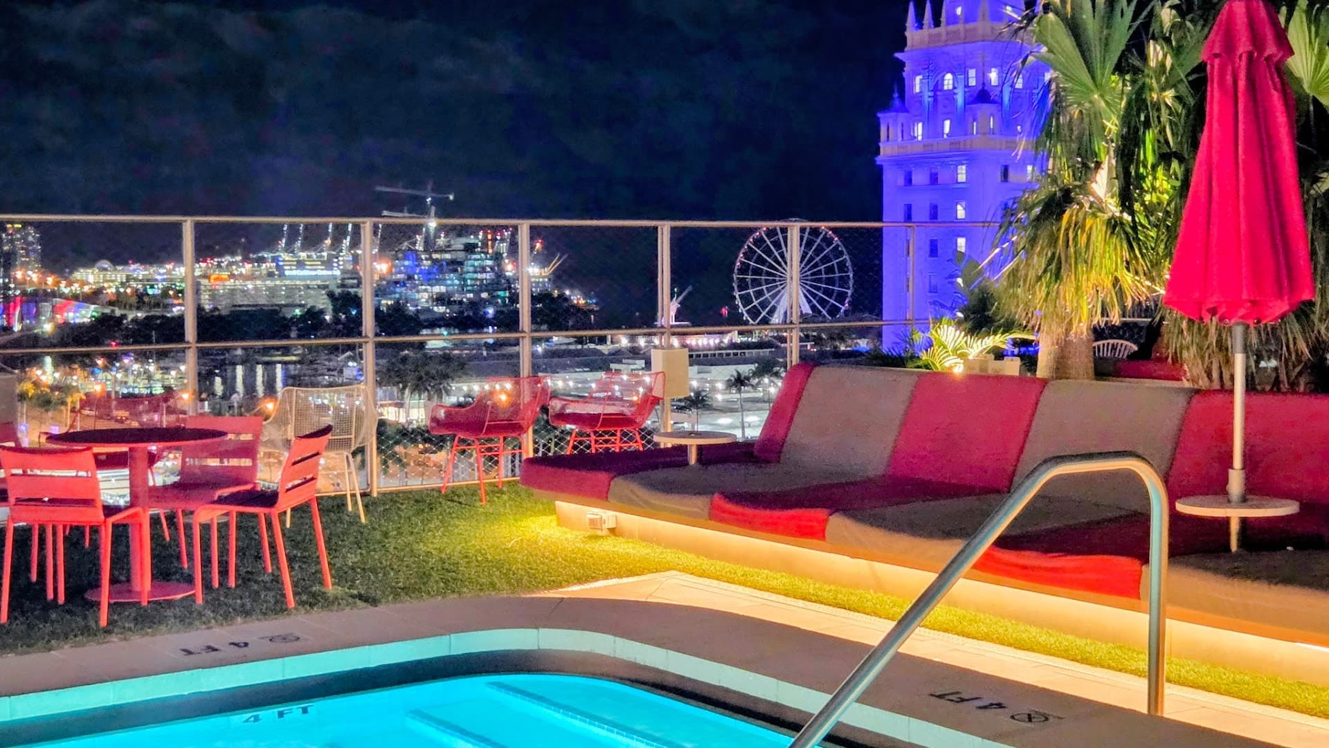 Rooftop view at citizenM Miami World Center at night