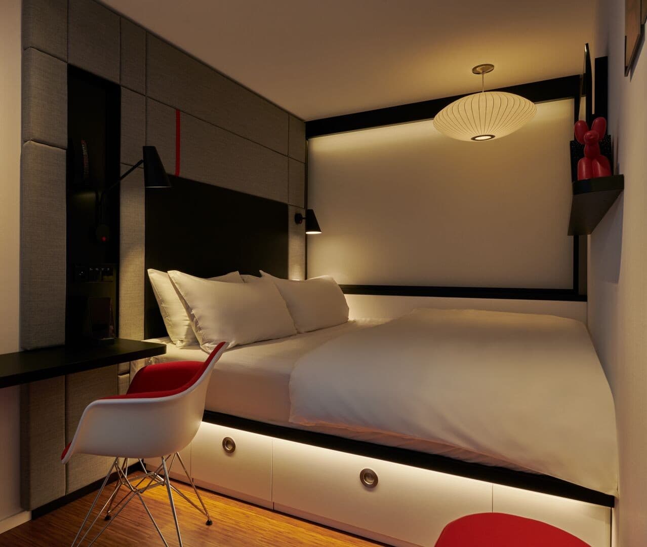 Stylish guest room at citizenM Miami World Center