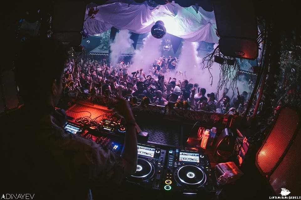 Nightlife scene at CLUB SPACE in Miami with dancing crowd