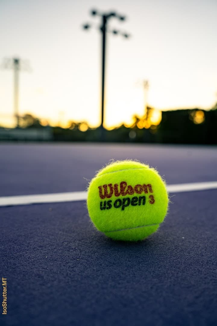 Tennis ball on court at Crandon Park Tennis Center, Key Biscayne
