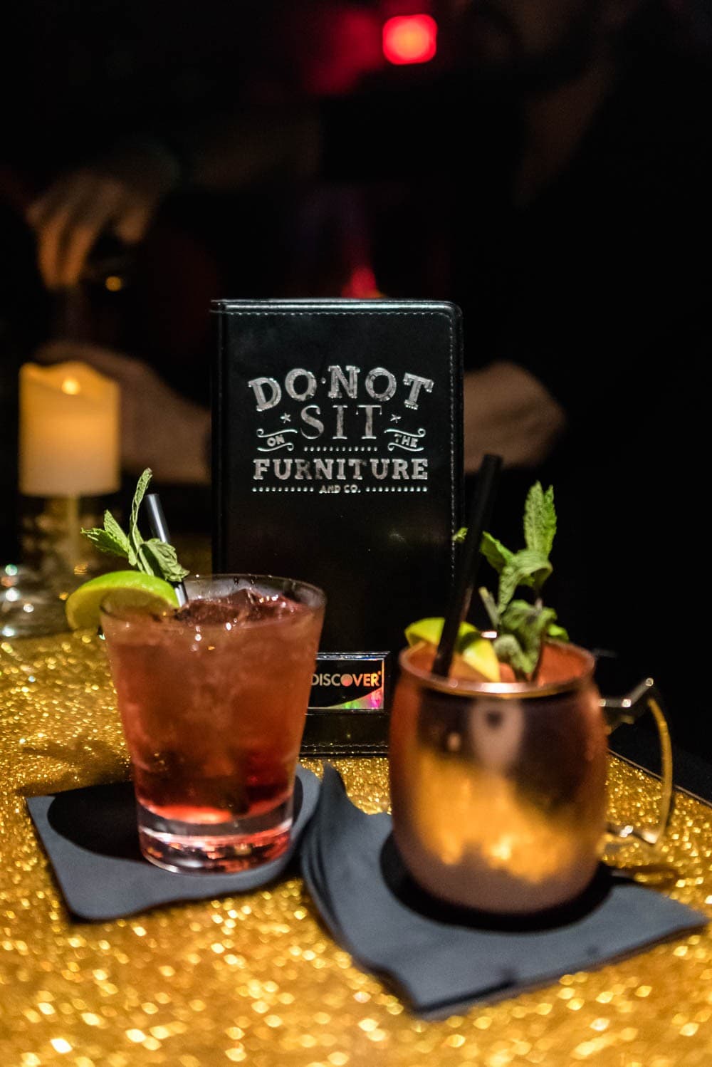 Cocktails and menu at Do Not Sit On The Furniture in Miami Beach
