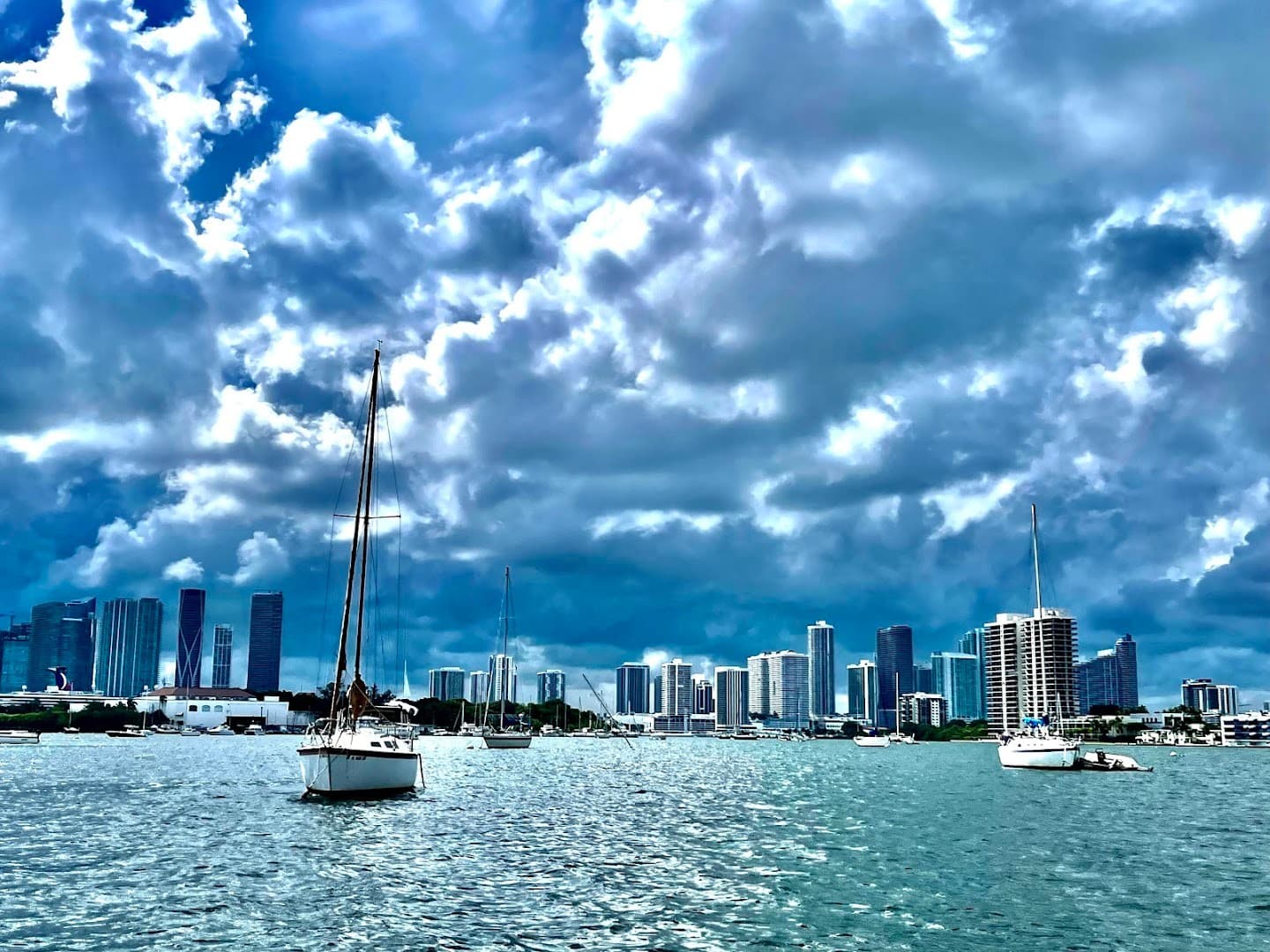 Scenic view of Miami Beach with boats and skyline