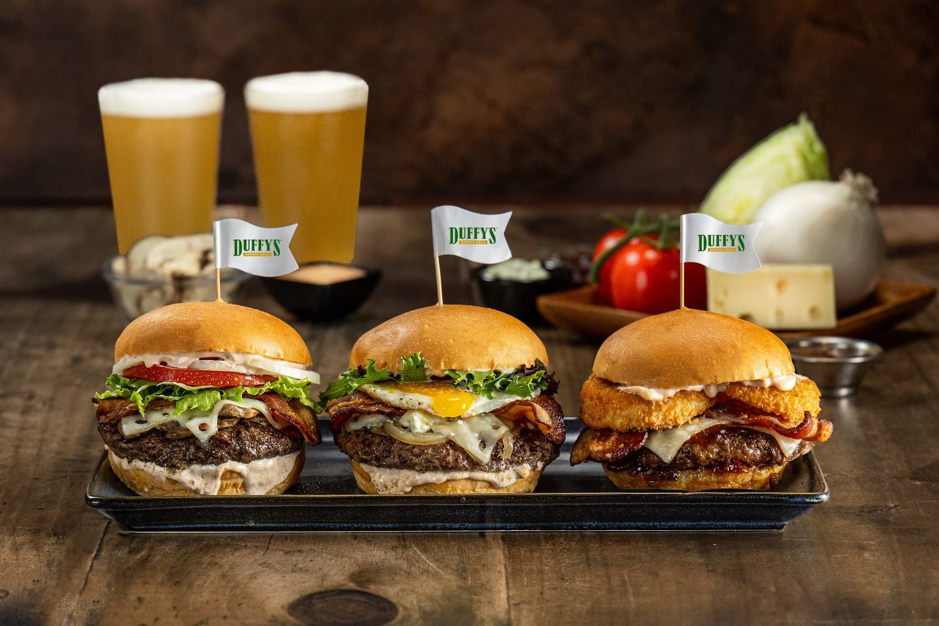 Delicious burgers at Duffy's Sports Grill in North Miami Beach