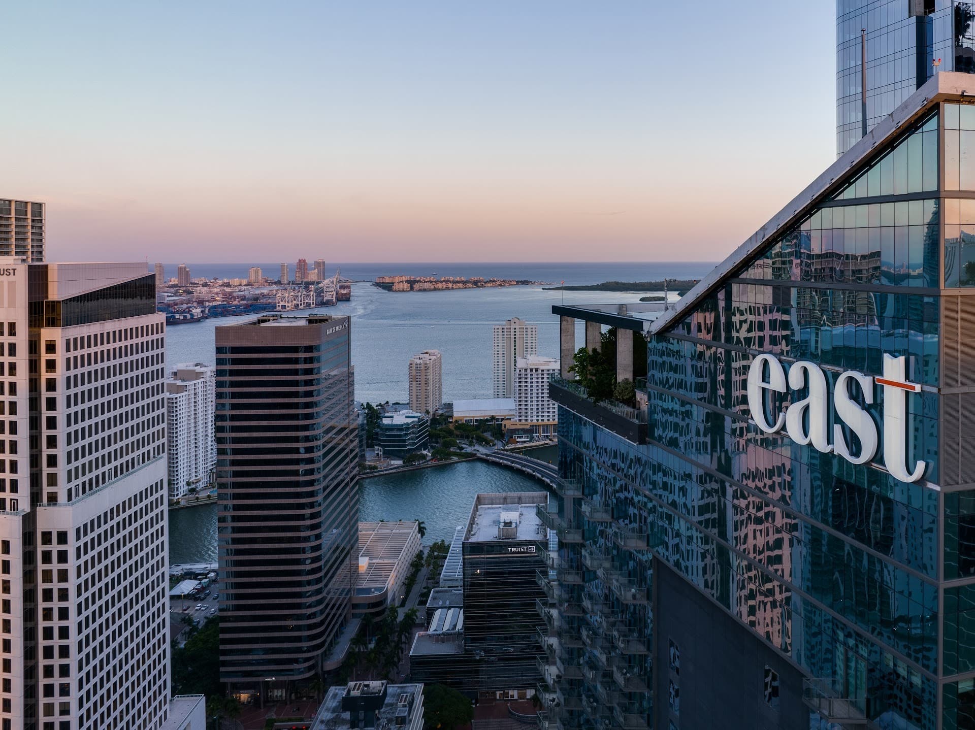 Scenic view from EAST Miami hotel overlooking the bay