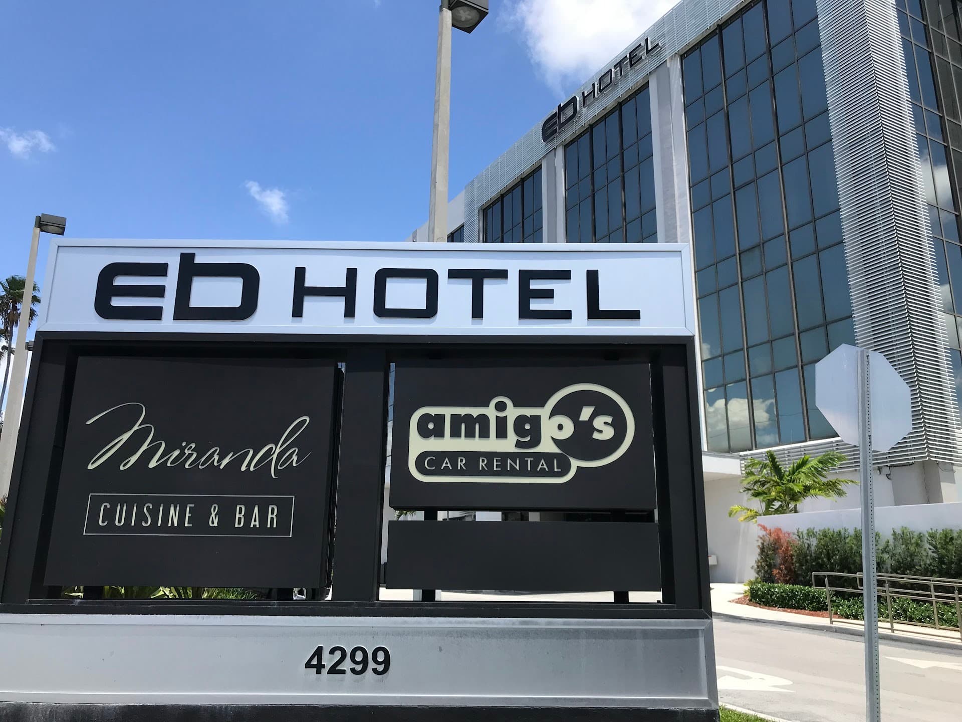 EB Hotel Miami signage with Mirada Cuisine & Bar